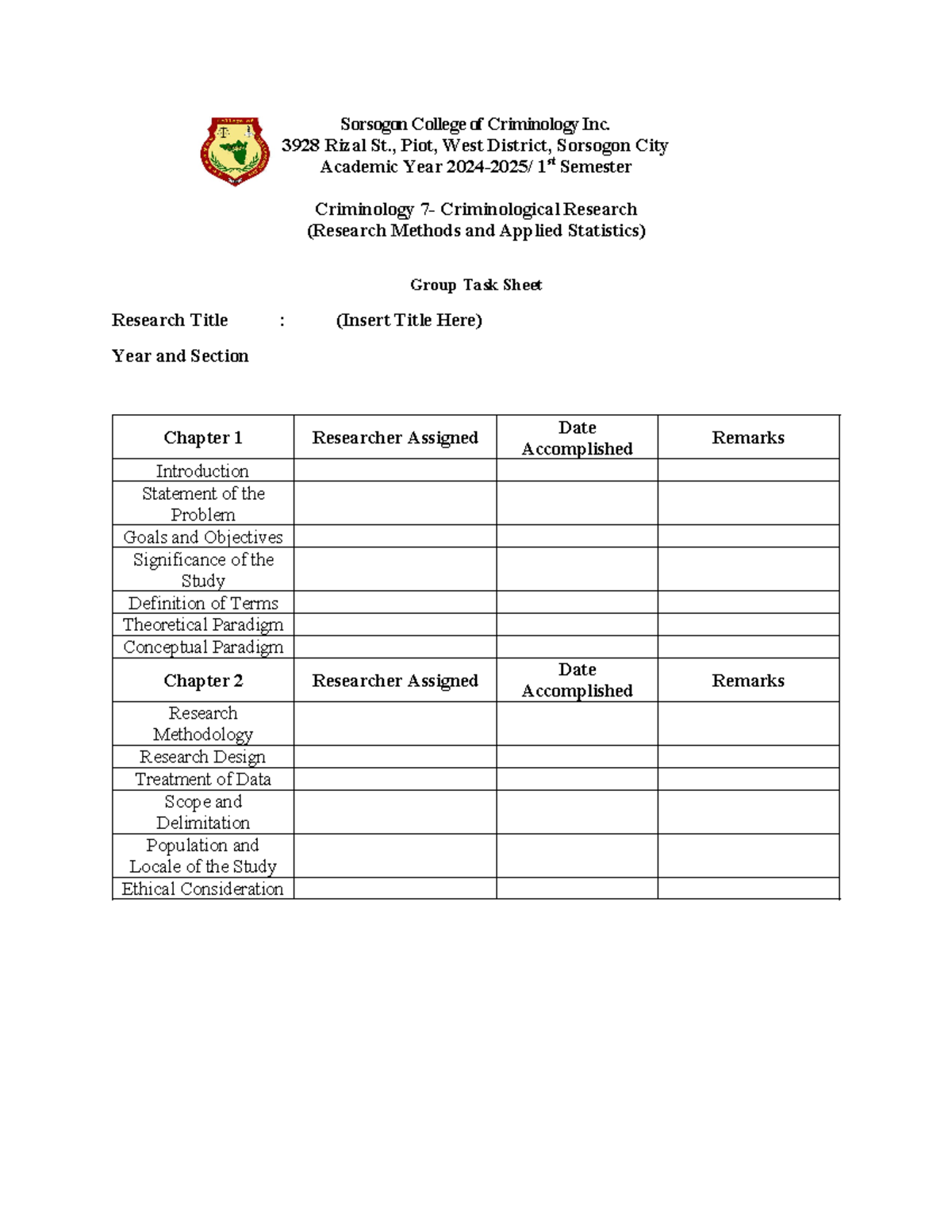 Group-Tasking-Sheet - For research - Sorsogon College of Criminology ...