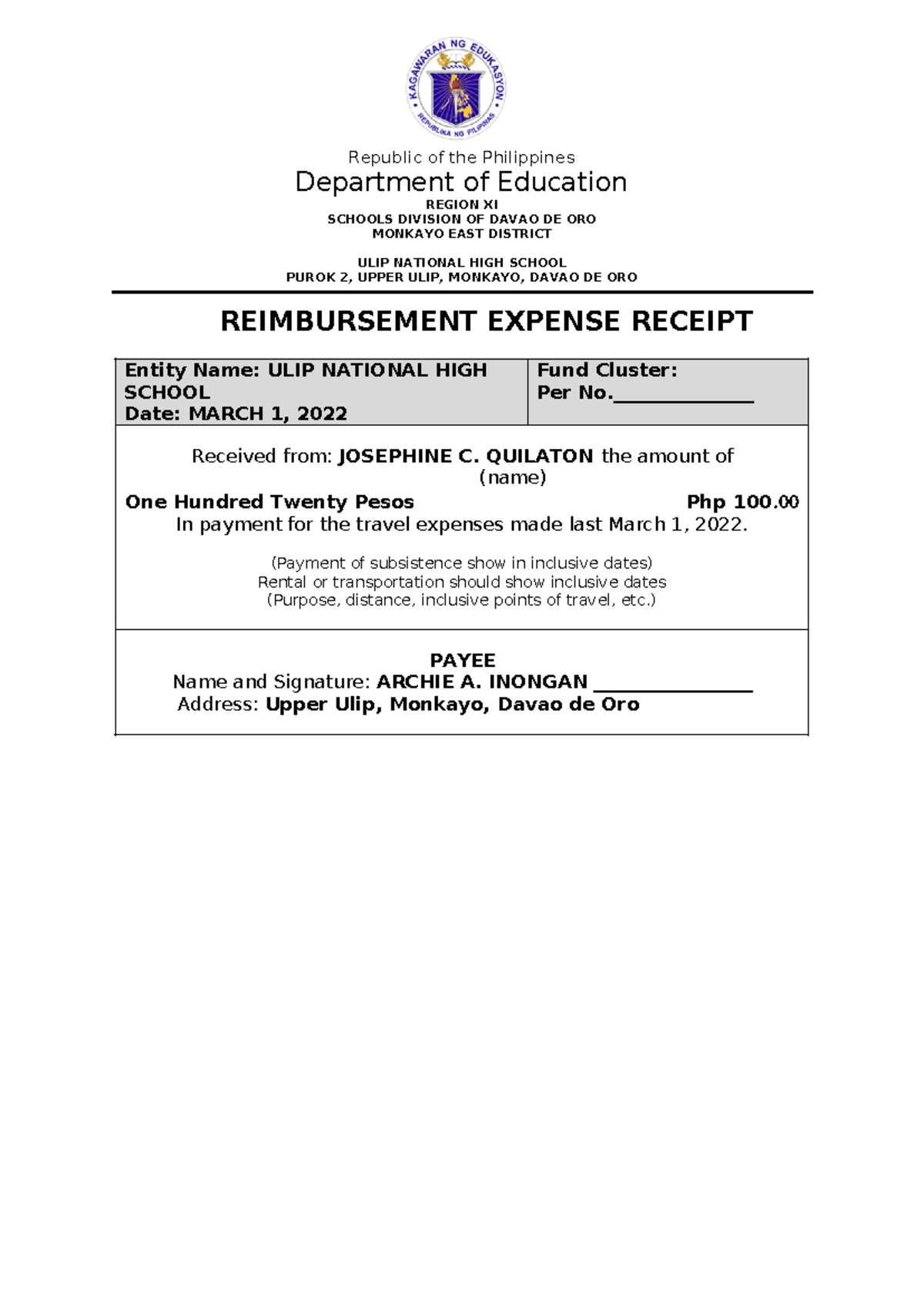 6 RER - FOR TEACHERS MOOE LIQUIDATION - Republic of the Philippines ...