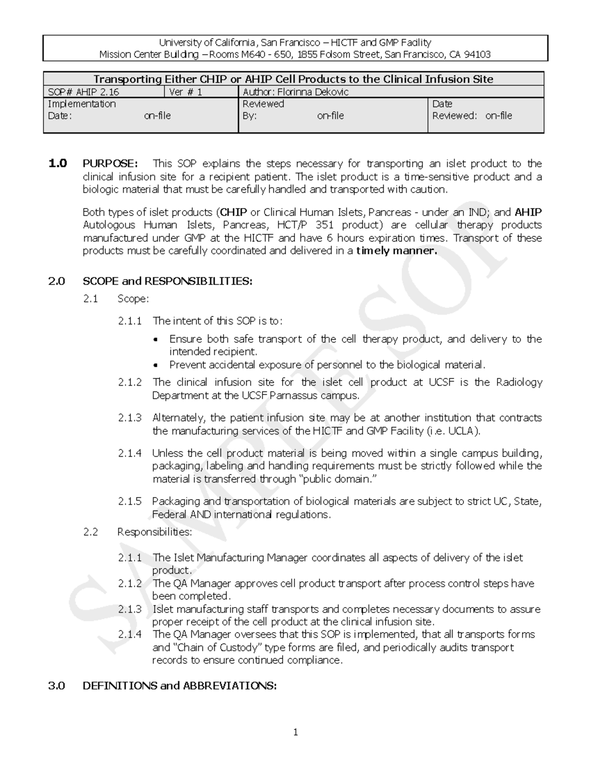 Sample SOP AHIP Clinical research pharmacovigillance Medical