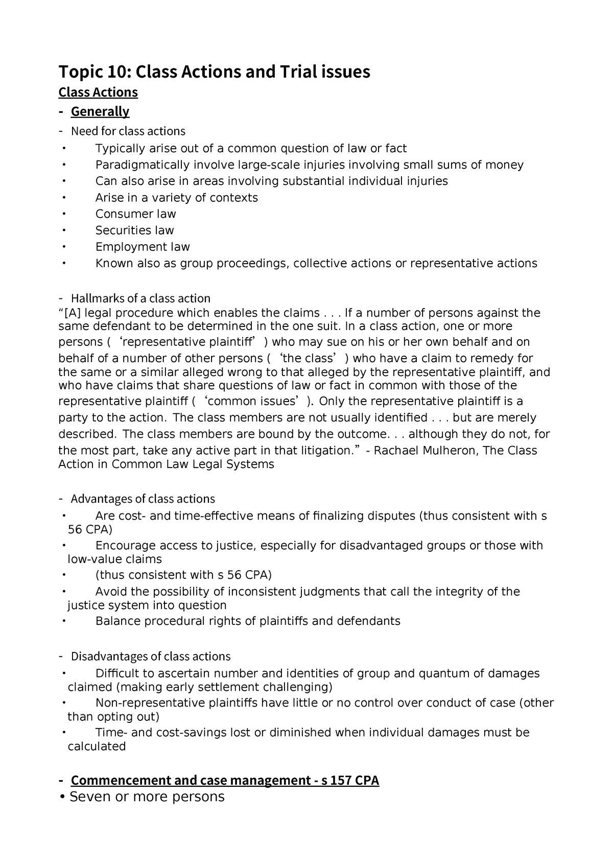 Topic 10 - Topic 10: Class Actions And Trial Issues Class Actions ...