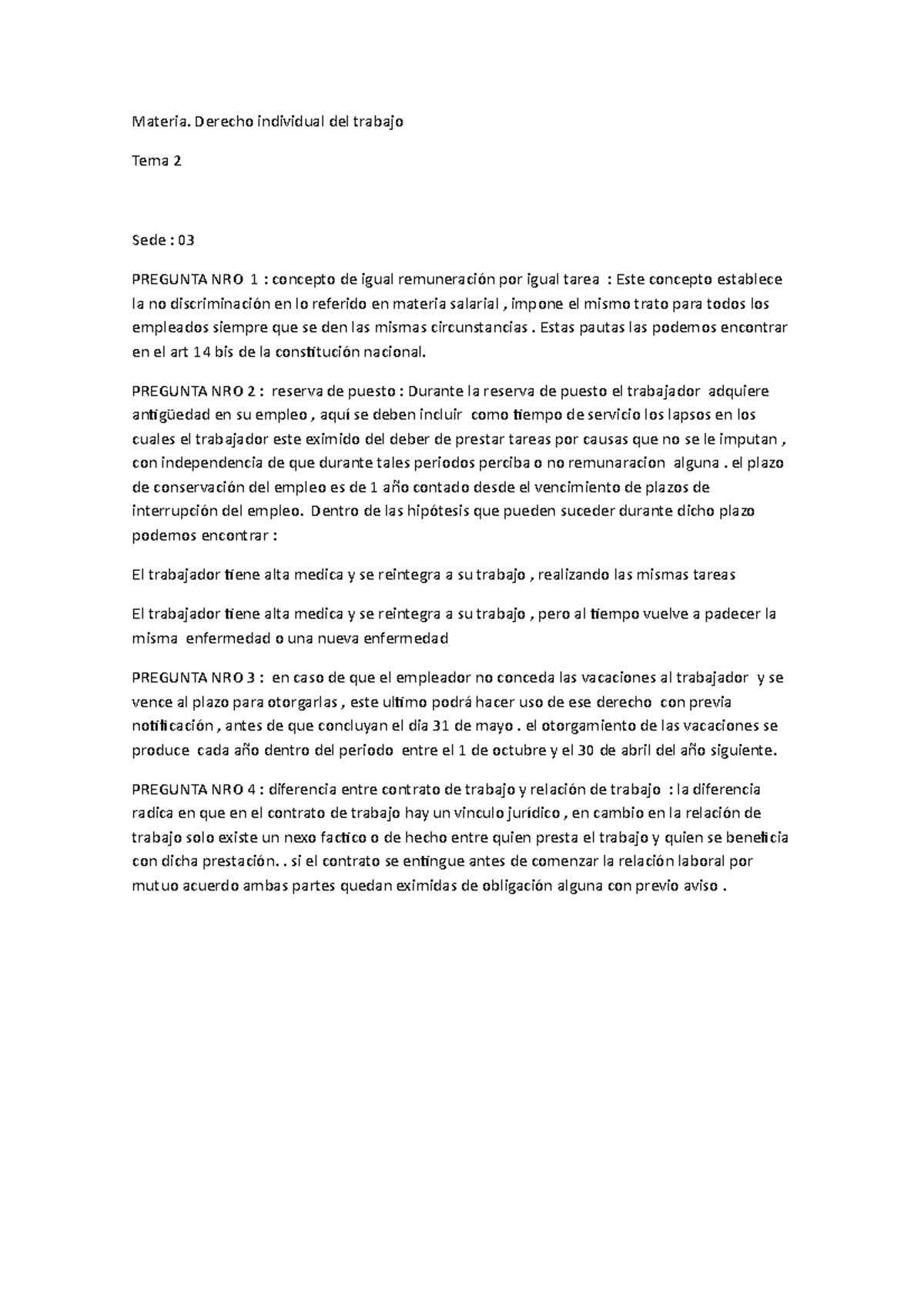 Derecho Del Trabajo . Examen Final - Materia. Derecho Individual Del ...