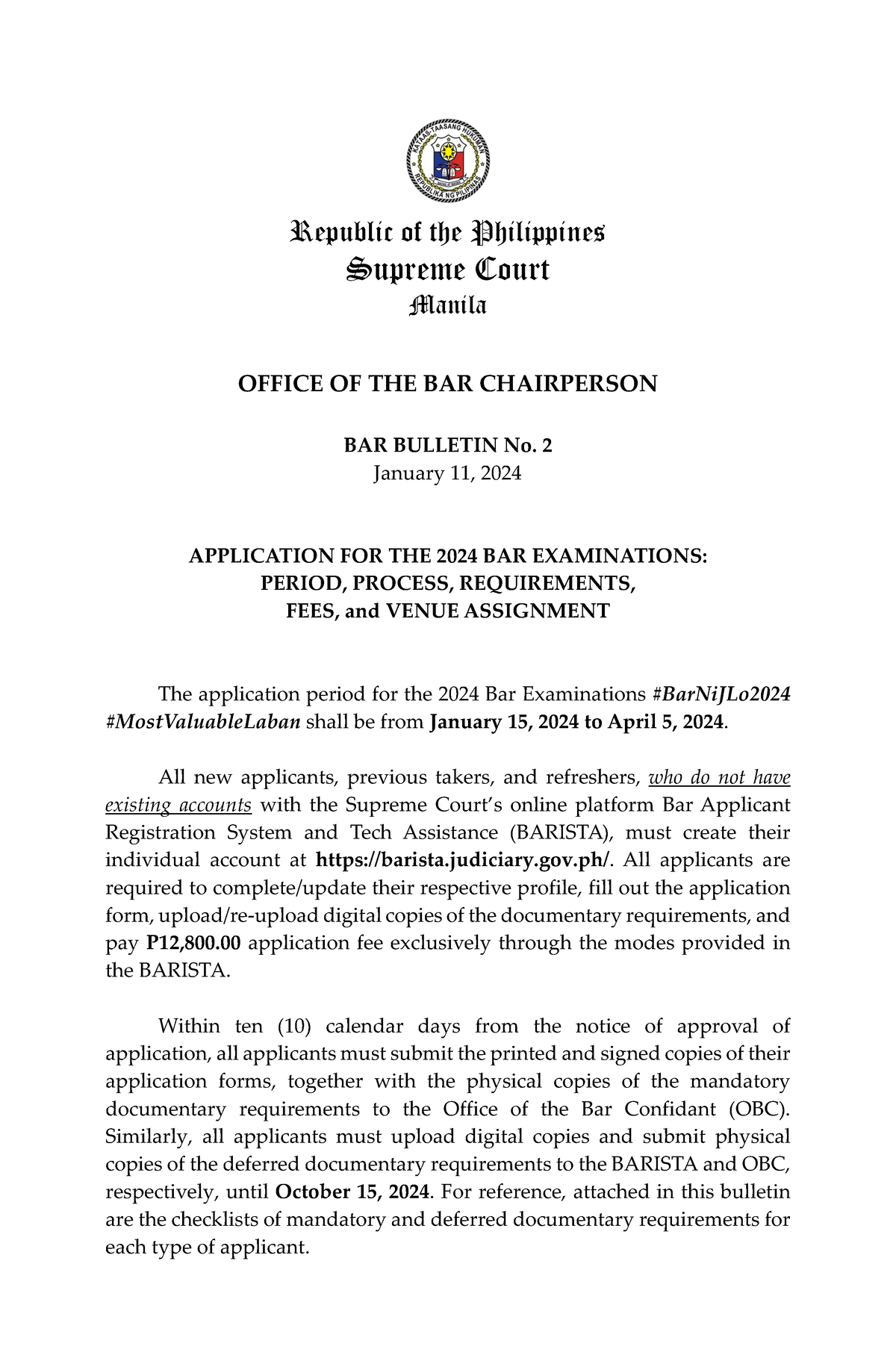 Bar Bulletin No 2 S 2024 Republic of the Philippines Supreme Court