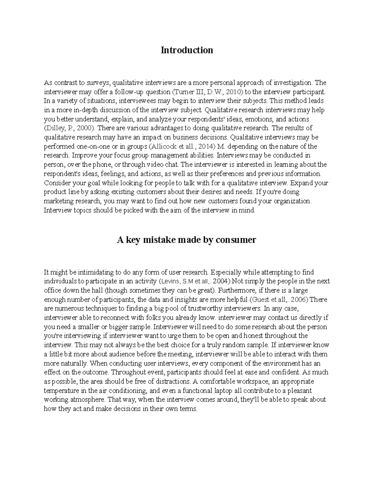 Current interview assignment - Introduction As contrast to surveys ...