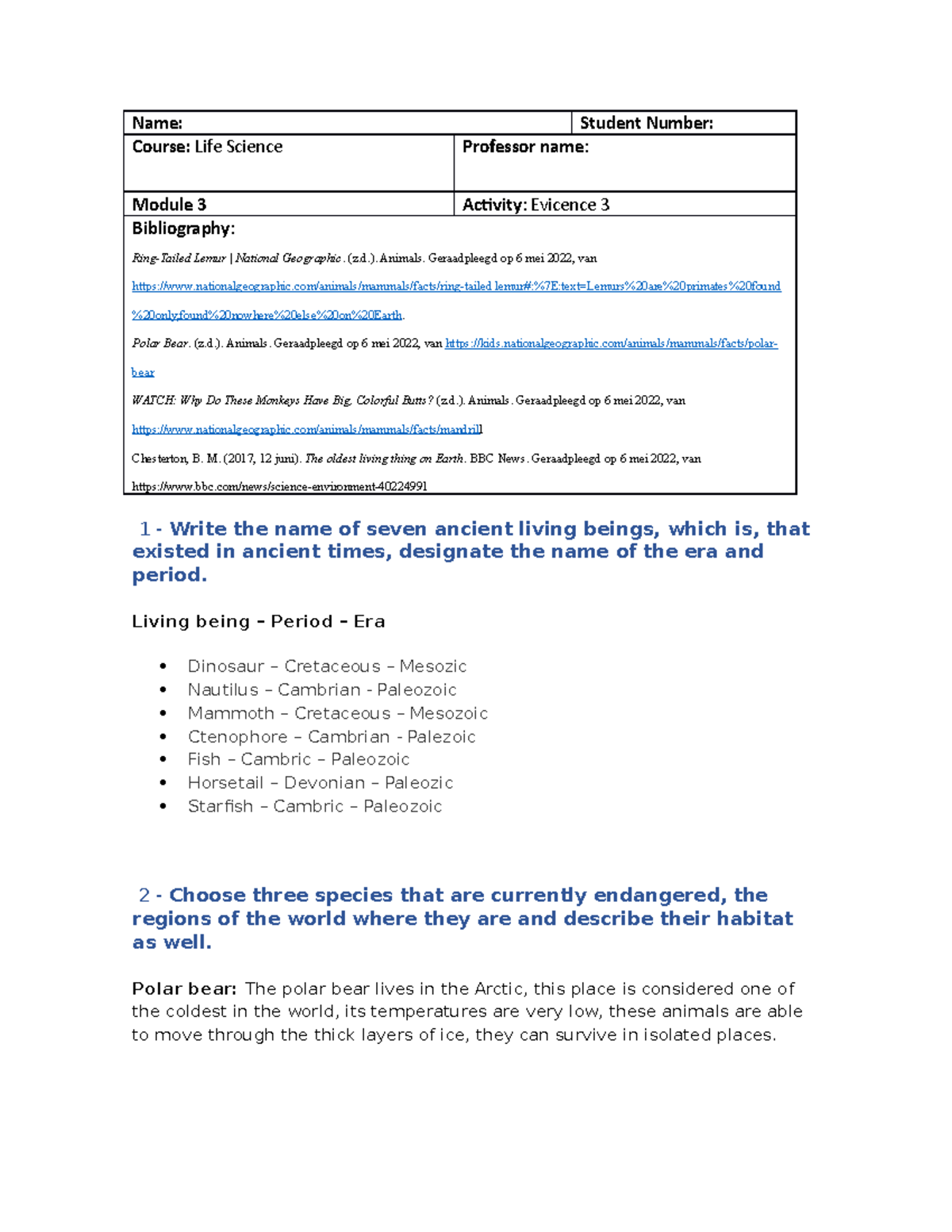 Evidence 3 - LS - Evidencia 1 de life science - Name: Student Number ...