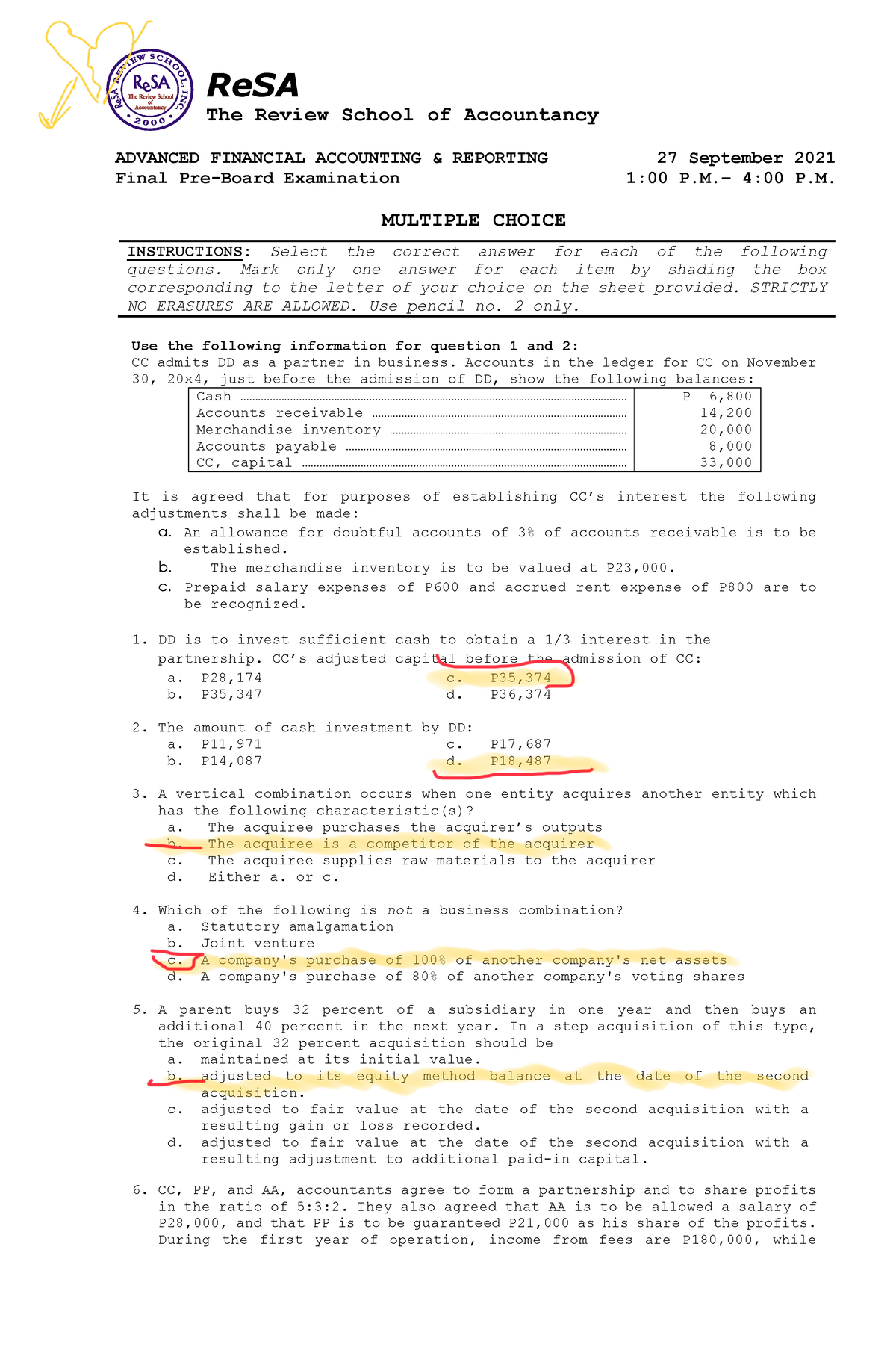 Re SA-B42-AFAR-Final-PB-Exam-Questions-Answers-Solutions - ReSA The ...