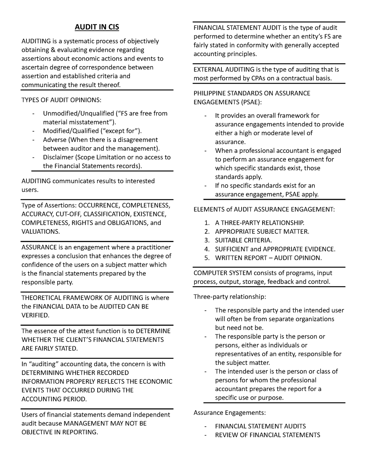 Audit CIS - Summary Accountancy - AUDIT IN CIS AUDITING Is A Systematic ...