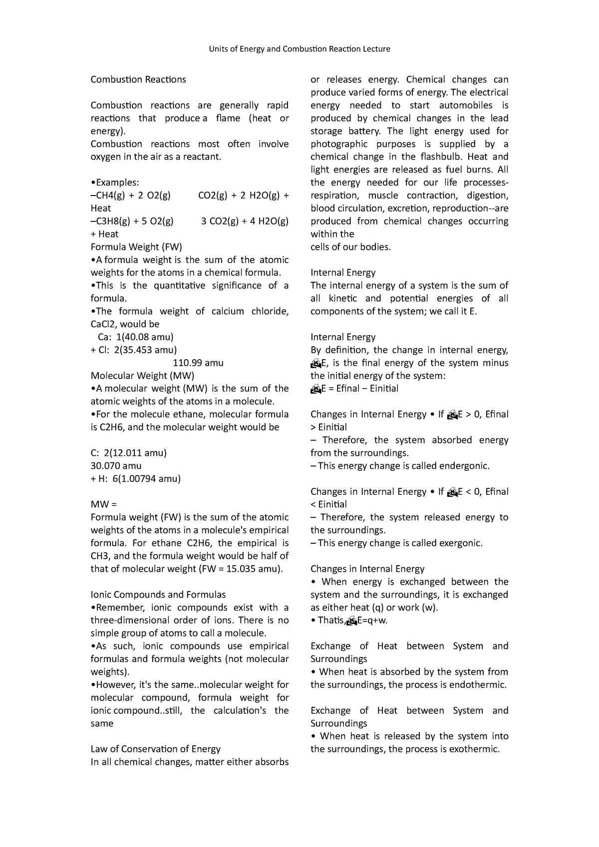 Units Of Energy And Combustion Reaction Lecture - Units Of Energy And ...