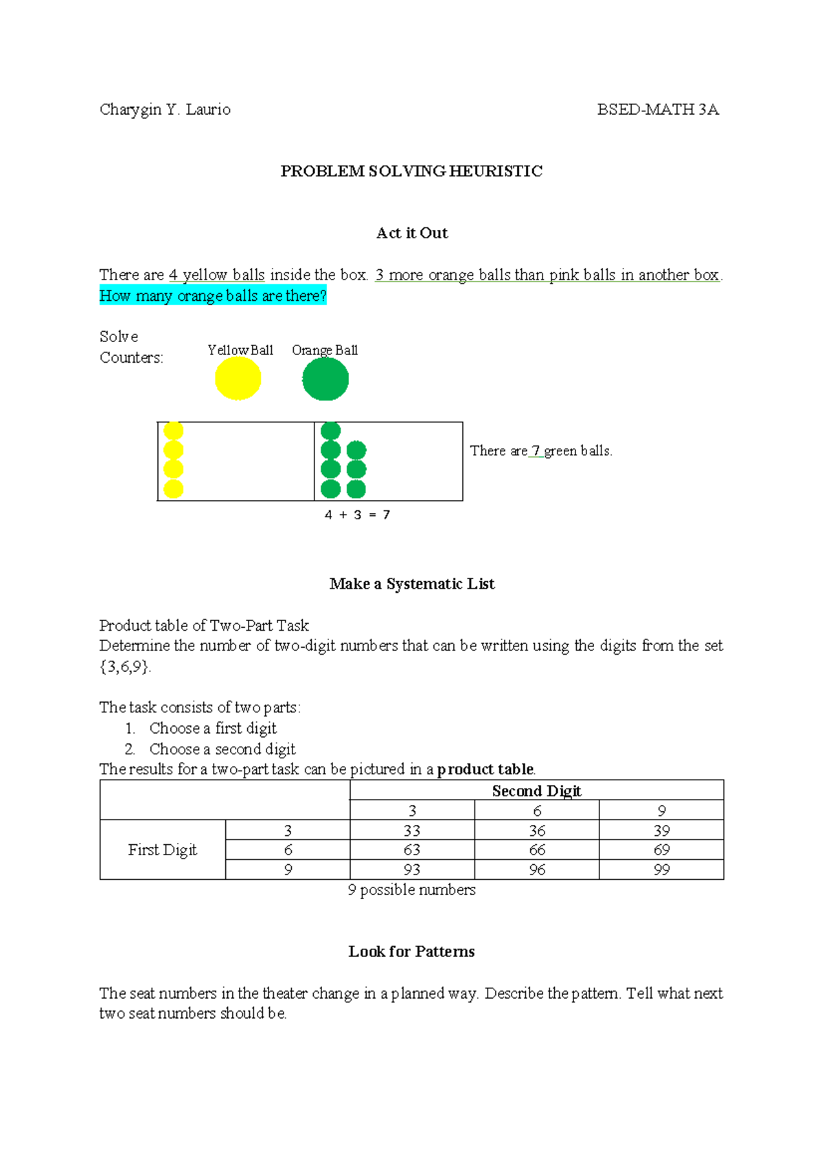 Problem SET 2 answersheet - Charygin Y. Laurio BSED-MATH 3A PROBLEM ...