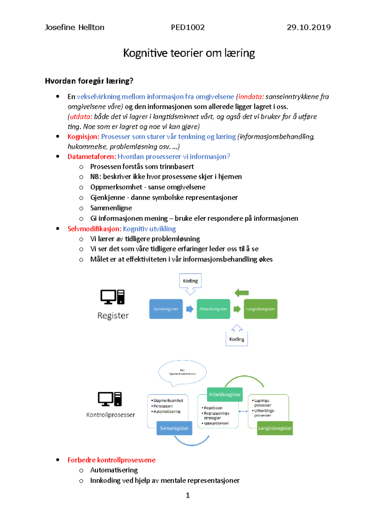 Forelesning 28.10.29 Kognitive Teorier Om Læring - Josefine Hellton ...