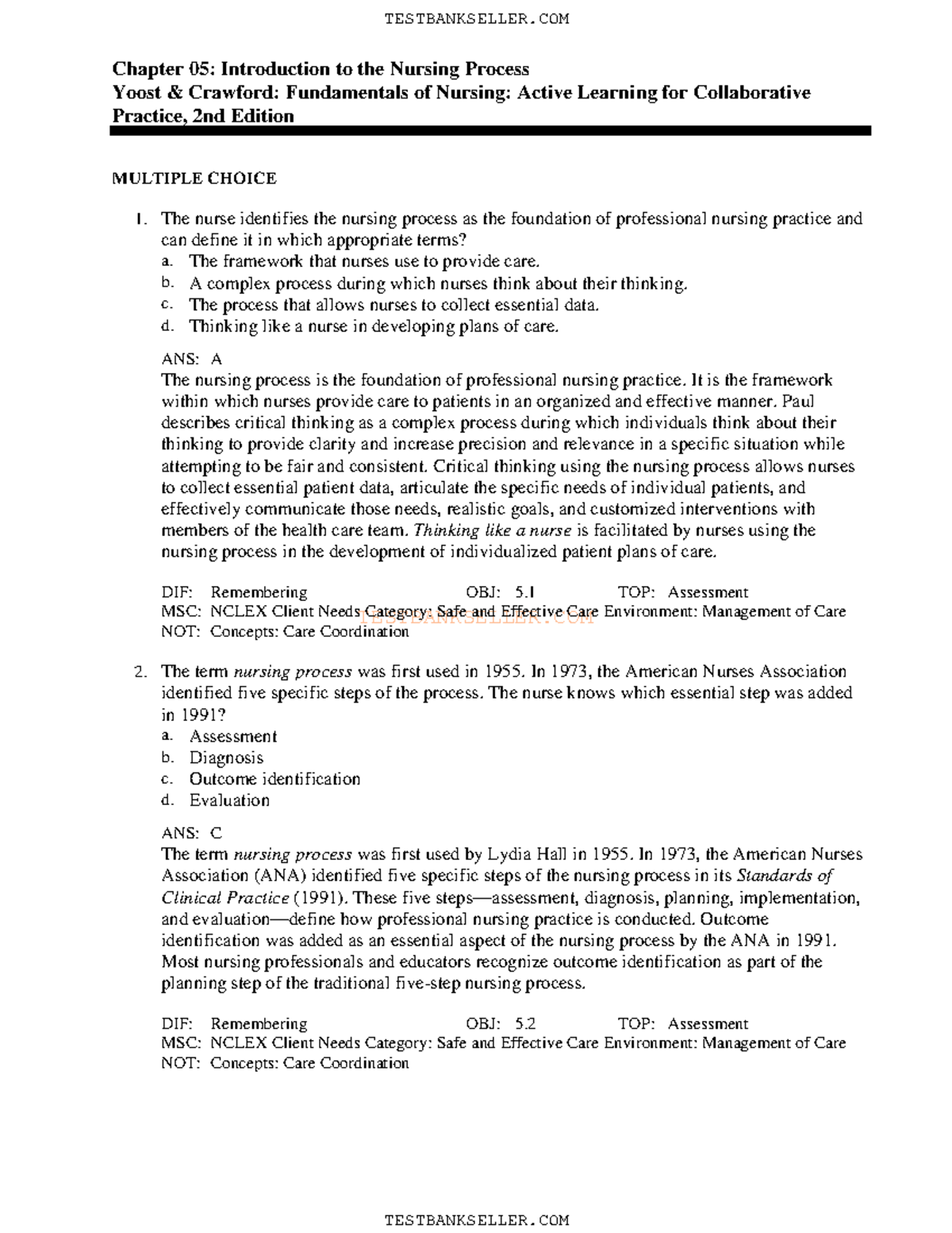05nsg 3130 Test Bank - TESTBANKSELLER Chapter 05: Introduction To The ...
