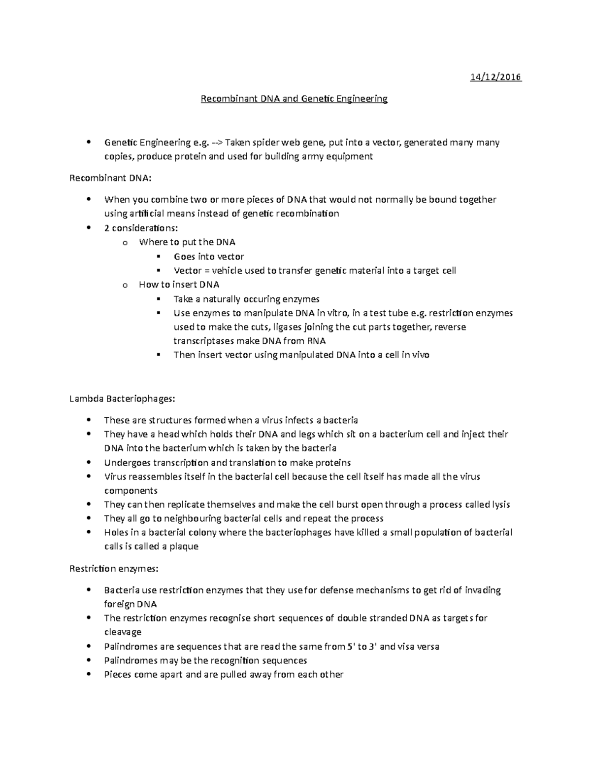 12. Recombinant DNA and Genetic Engineering - 14/12/ Recombinant DNA ...