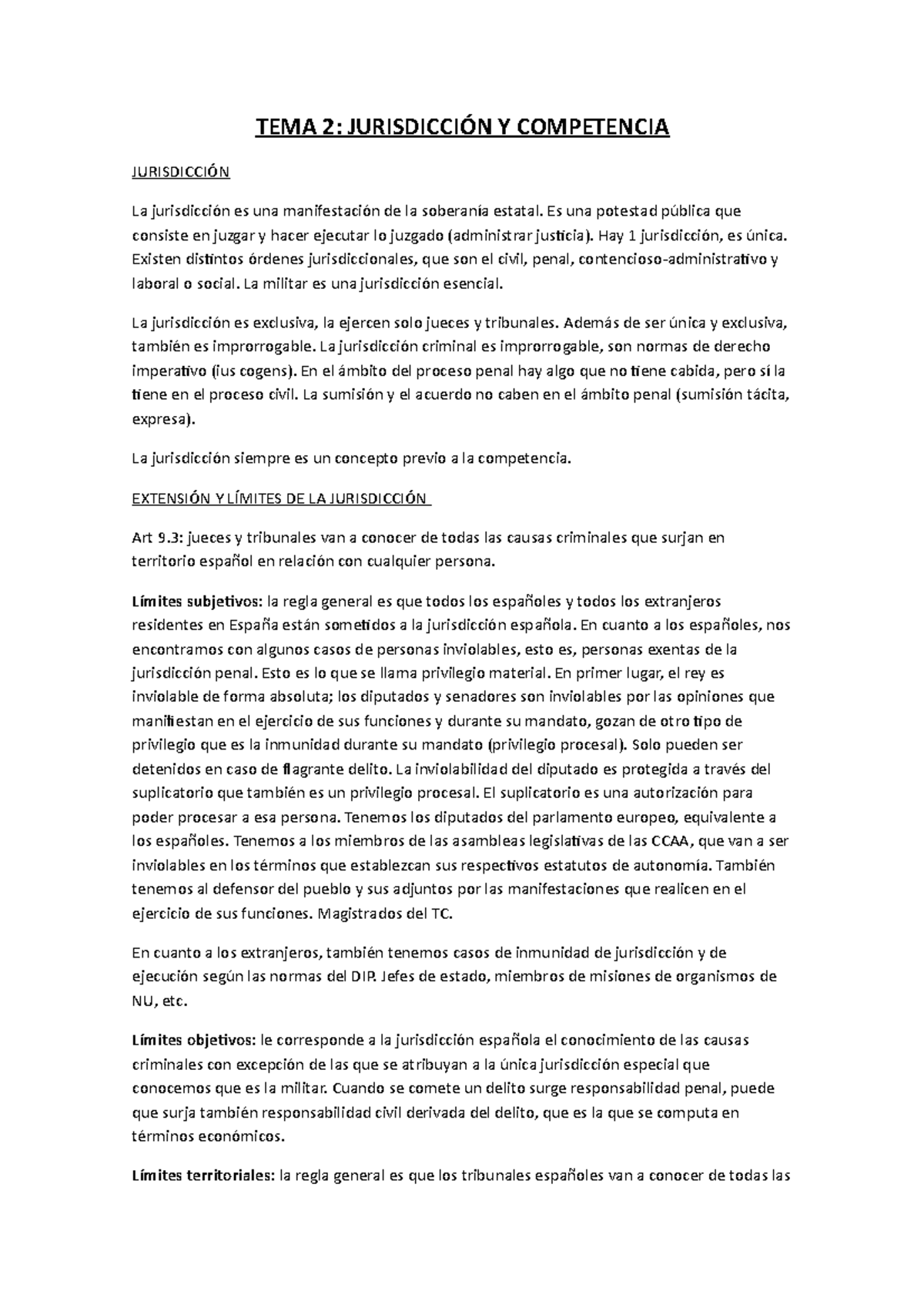 TEMA 2 - Apuntes 2 - TEMA 2: JURISDICCIÓN Y COMPETENCIA JURISDICCIÓN La ...