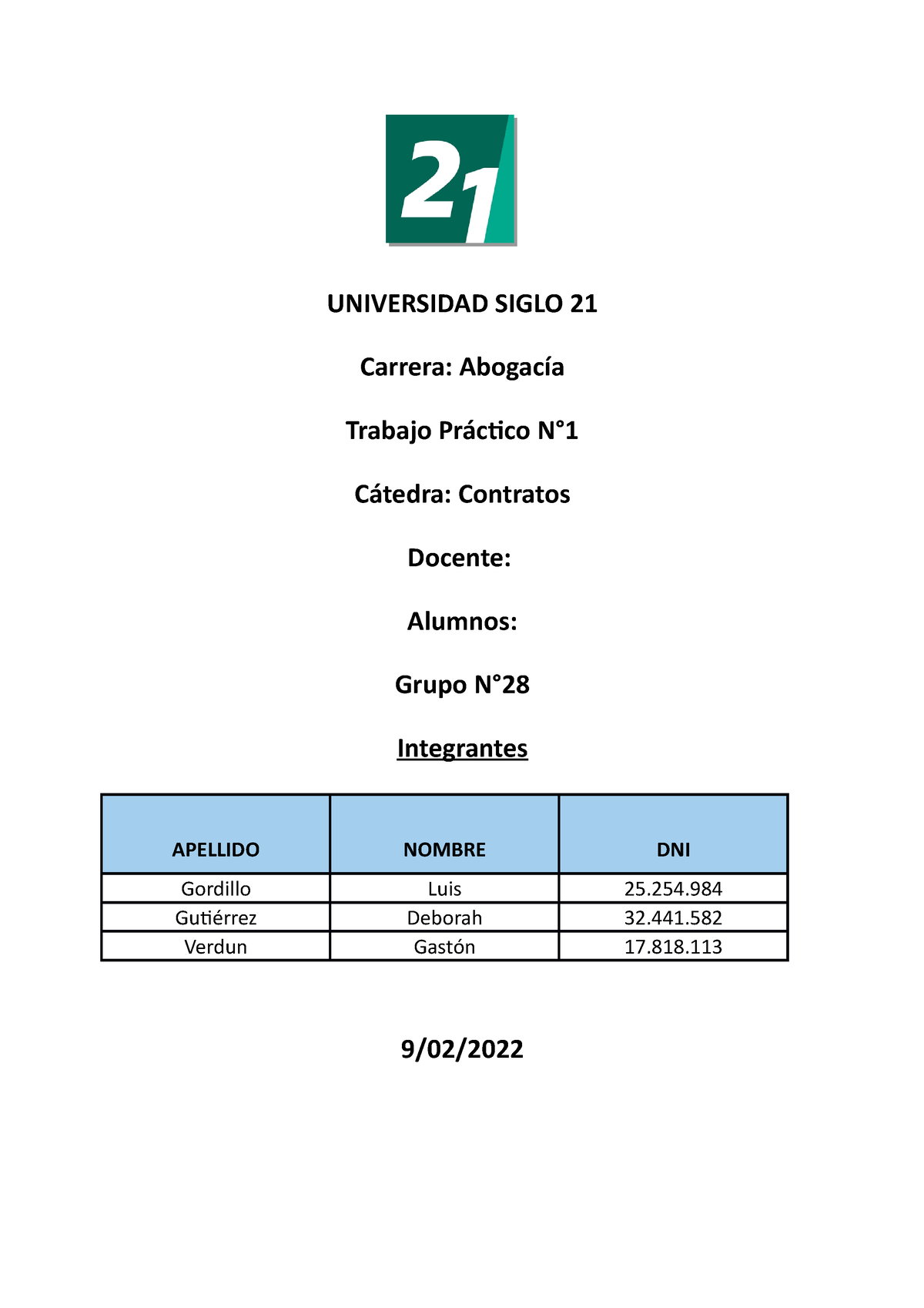 Trabajo Práctico Contrato Universidad Siglo 21 Carrera Abogacía Trabajo Práctico N° Cátedra 1211