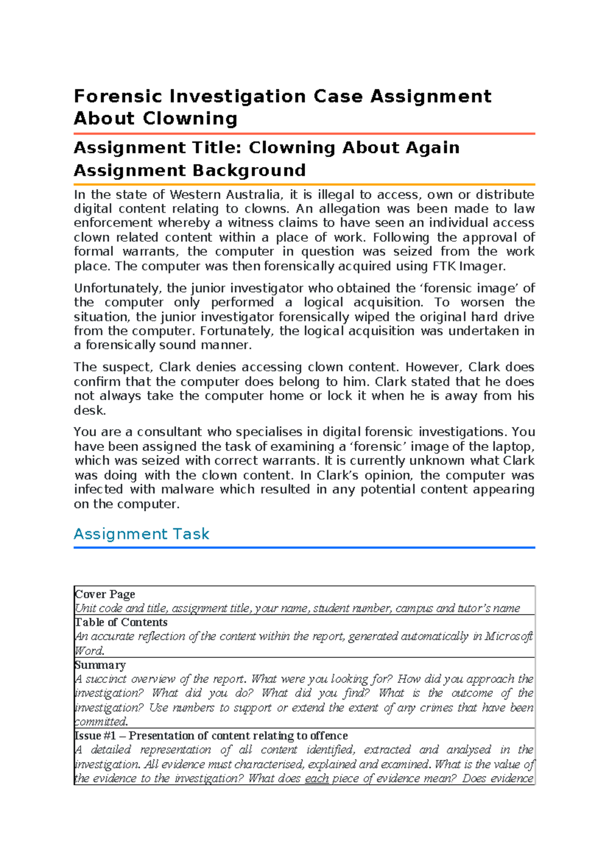 CW-Forensic Investigation Case Assignment About Clowning - Forensic ...