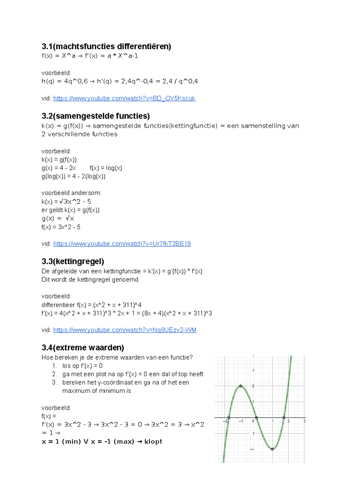 Wiskunde B - 3(machtsfuncties Differentiëren) F(x) = X^a → F’(x) = A ...