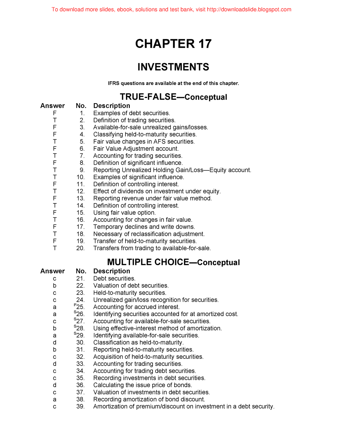 Chapter 17 - Test Bank - CHAPTER 17 INVESTMENTS IFRS Questions Are ...