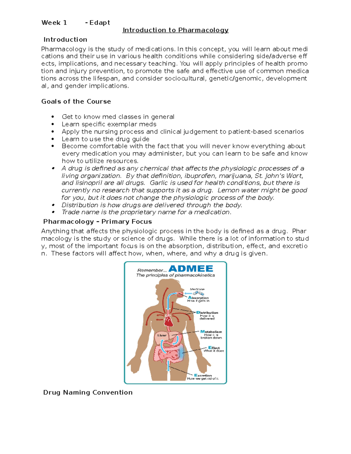 Week 1 Introduction To Pharmacology Edapt Notes - Week 1 - Edapt ...