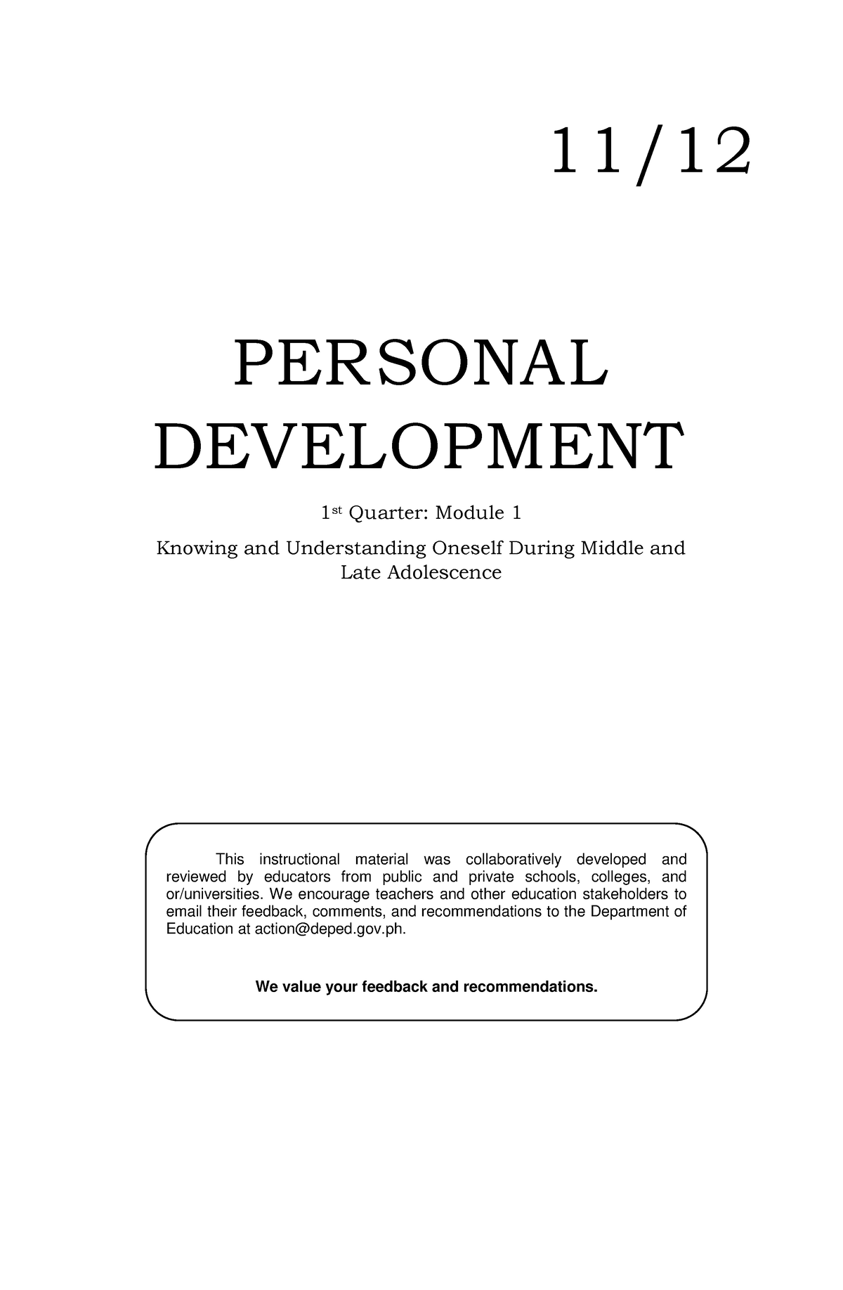 Personal Development Week 1 - This instructional material was ...