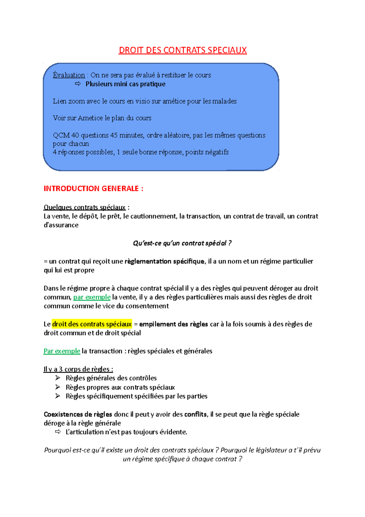 Droit Des Contrats Spéciaux - DROIT DES CONTRATS SPECIAUX INTRODUCTION ...