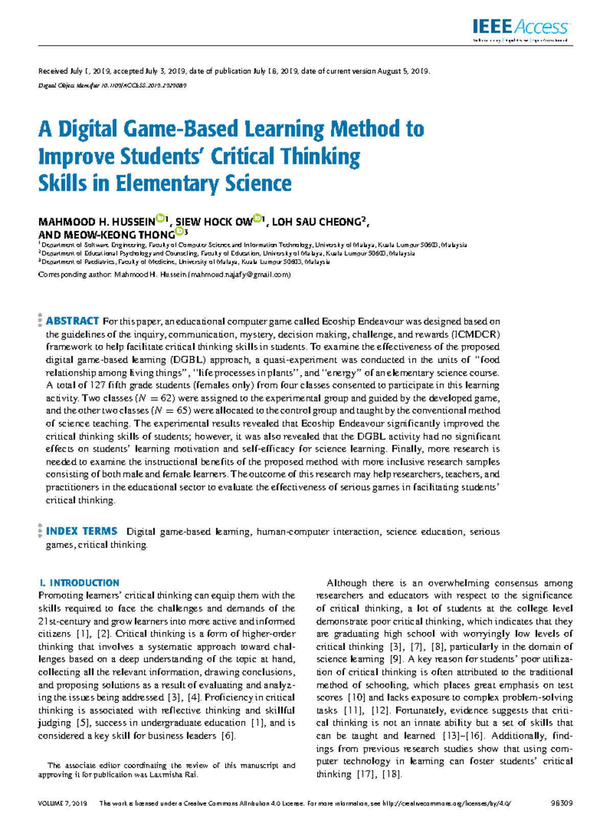 A Digital Game-Based Learning Method to Improve Students Critical ...