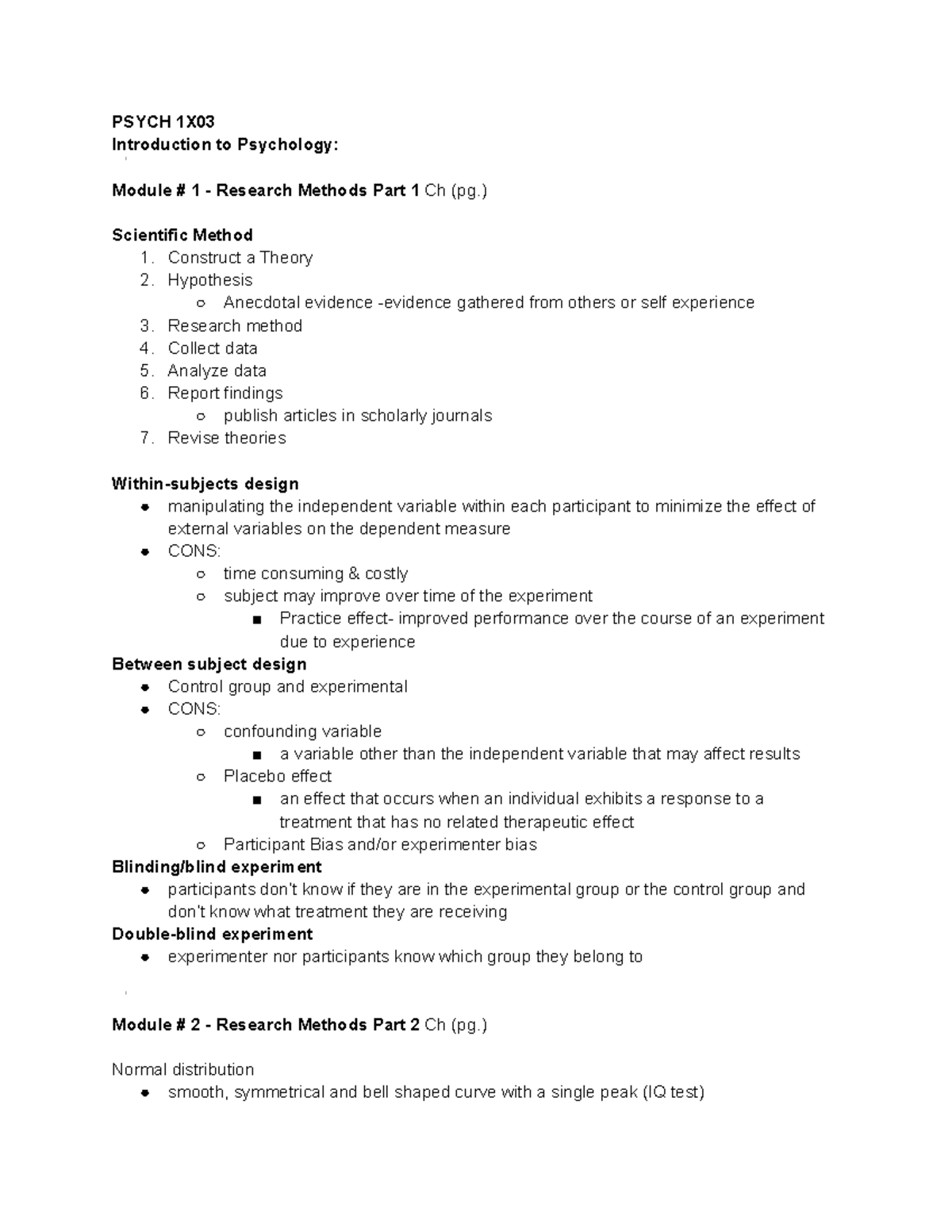 Psychology 1X03 - Notes - PSYCH 1X Introduction To Psychology: Module ...