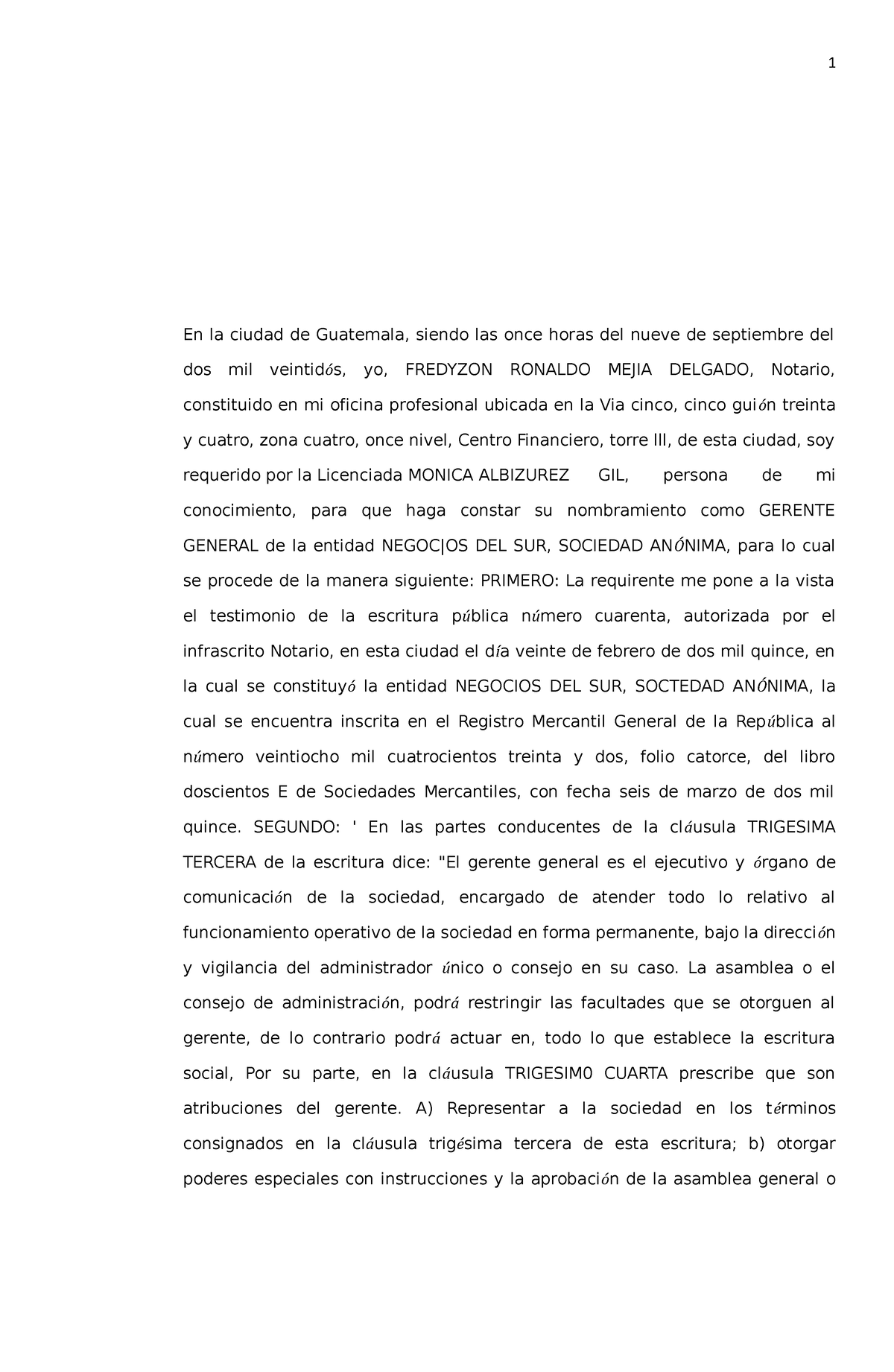 Acta De Nombramiento Acta Notarial 1 En La Ciudad De Guatemala