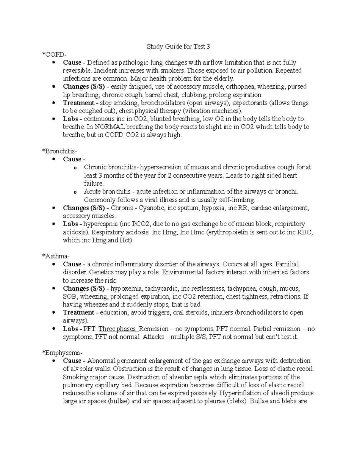 Patho Studyguide 3 - Study Guide for Test 3 *COPD Cause - Defined as ...
