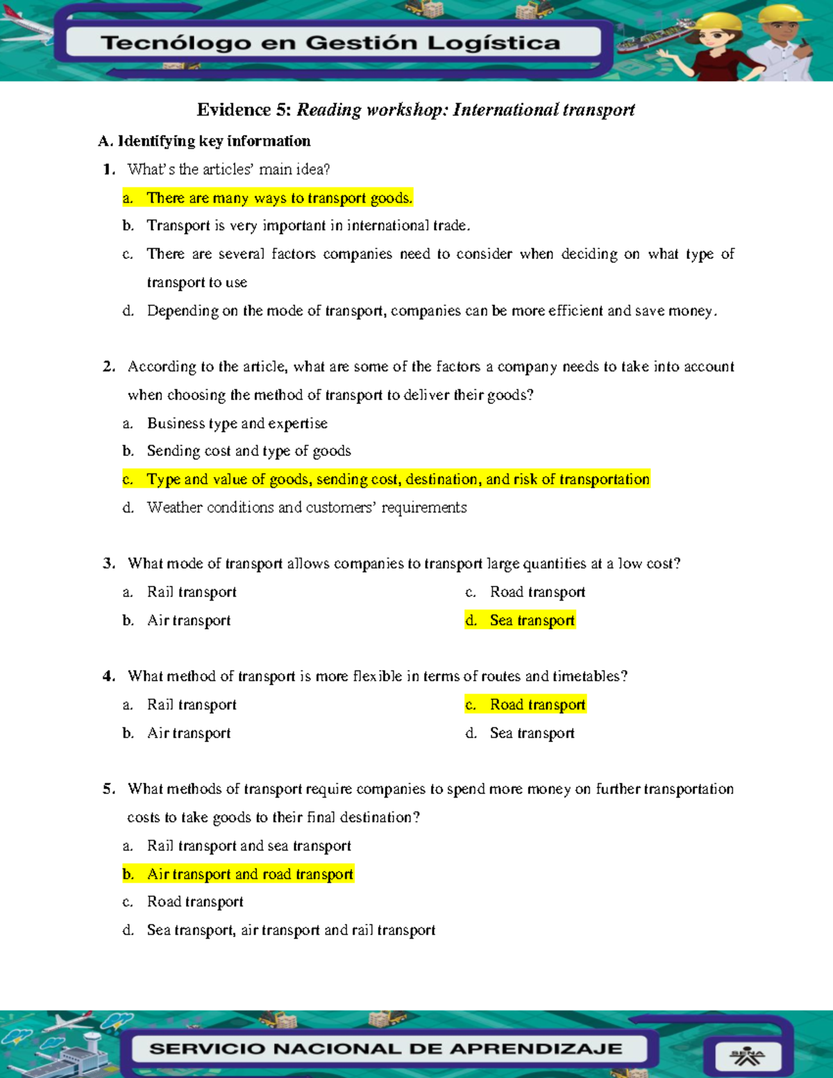 Evidencia 5 Reading workshop international transport - Evidence 5 ...
