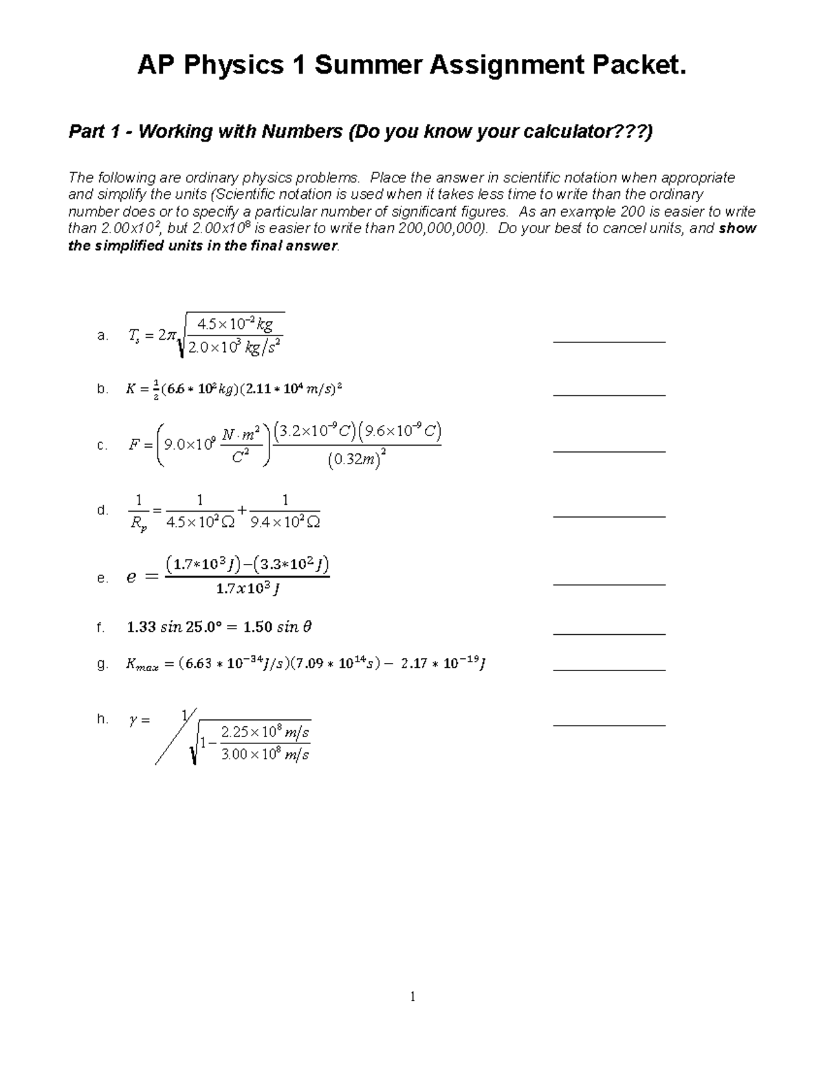 ap physics 1 summer assignment 2023