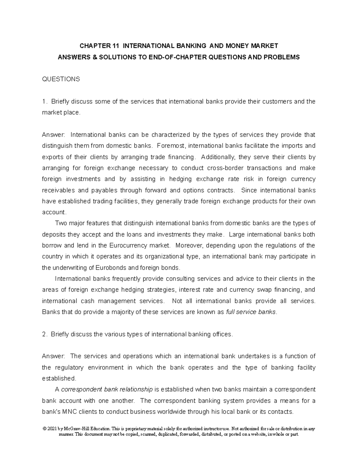 Ch 11 Ch 11 CHAPTER 11 INTERNATIONAL BANKING AND MONEY MARKET