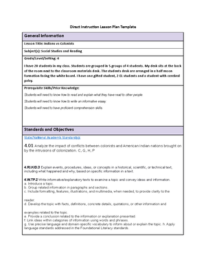 Task 2 Checklist - Task List - Task 2 Checklist Direct Instruction ...