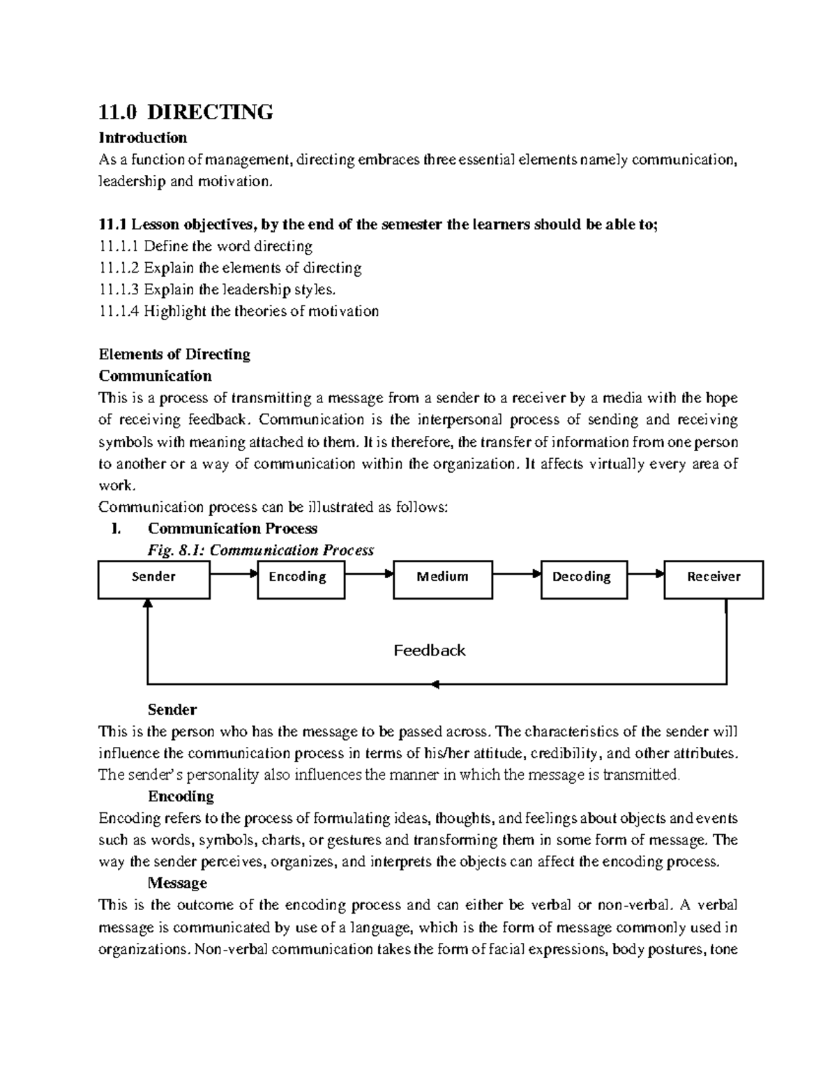 Lesson Eleven Bms 102 - 11 DIRECTING Introduction As a function of ...