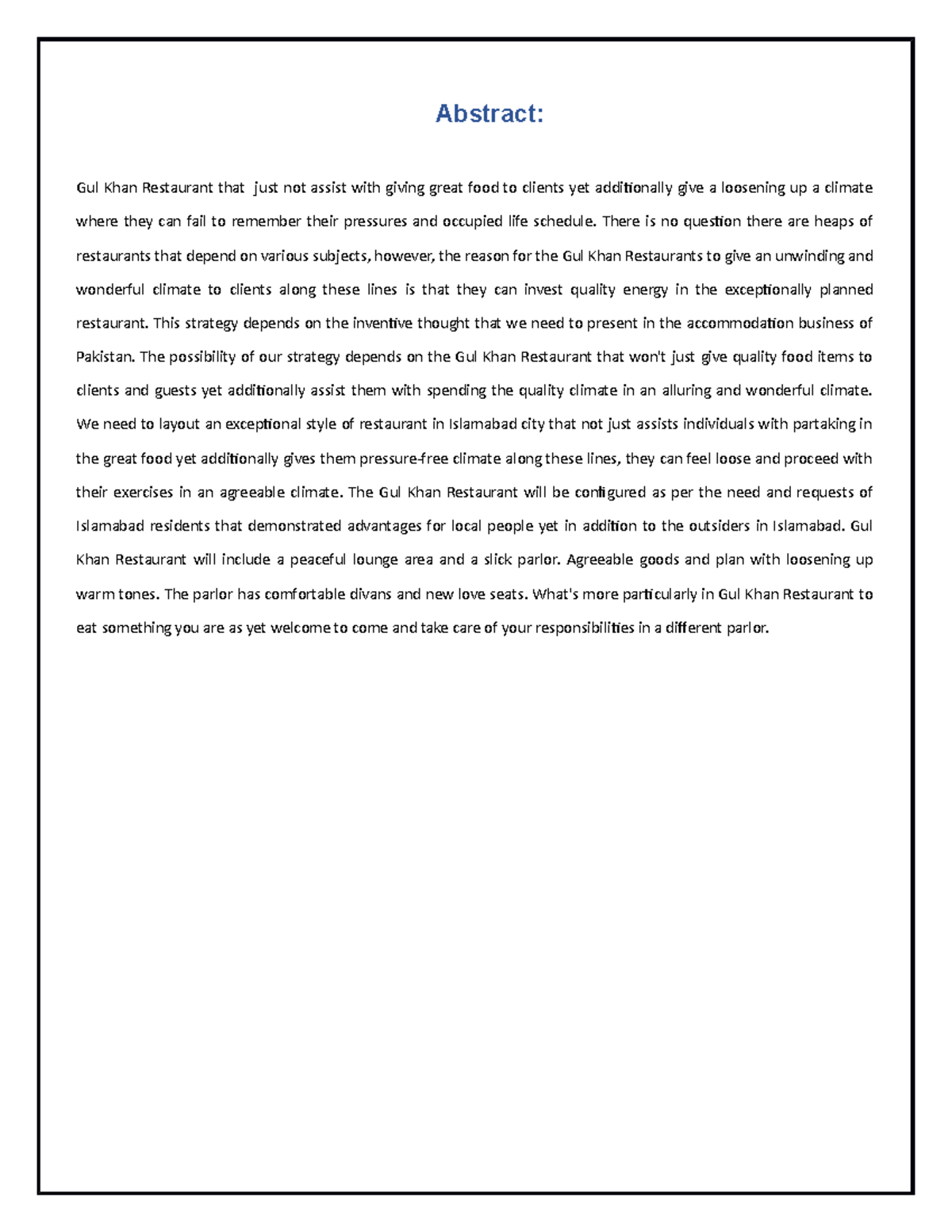 Abstract - Abstract: Gul Khan Restaurant that just not assist with ...