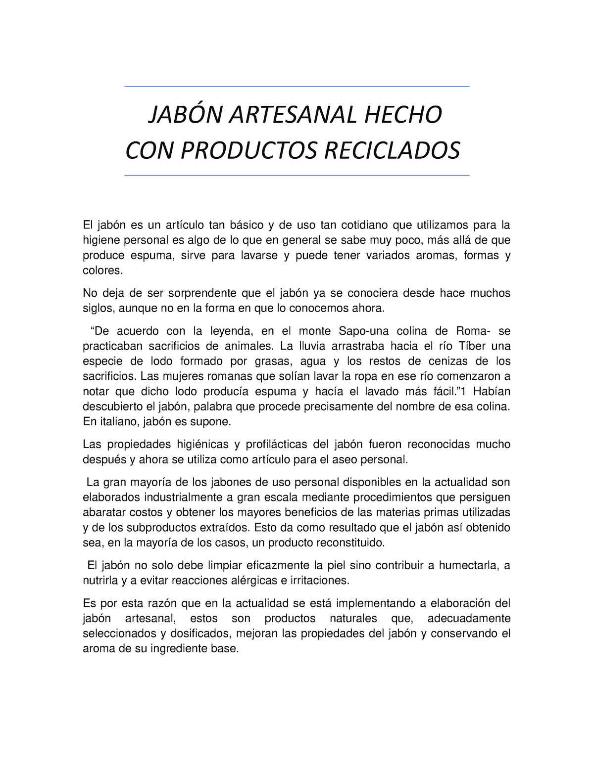 Jabon Artesanal Hecho Con Productos Reciclados Proyecto Bio Studocu
