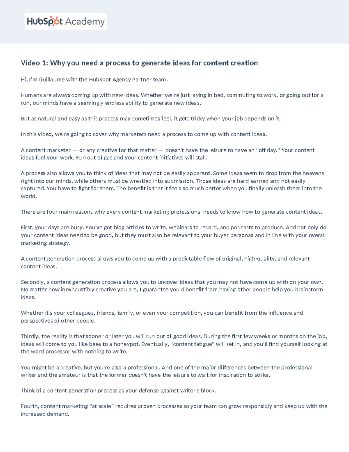 Lesson generating ideas for content Script - Ideas Video 1: Why you ...