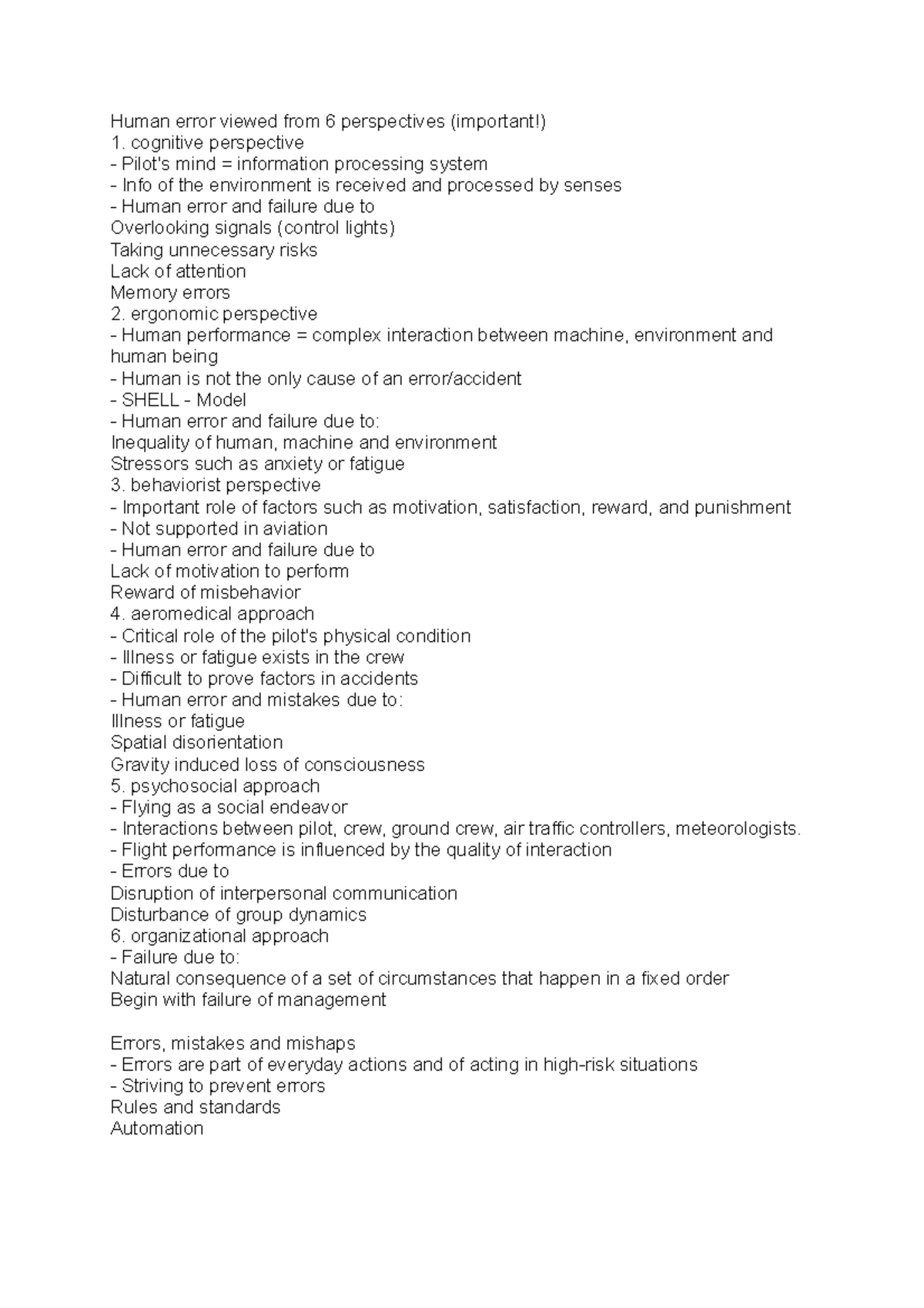 Human error viewed from 6 perspectives - Flight performance is ...