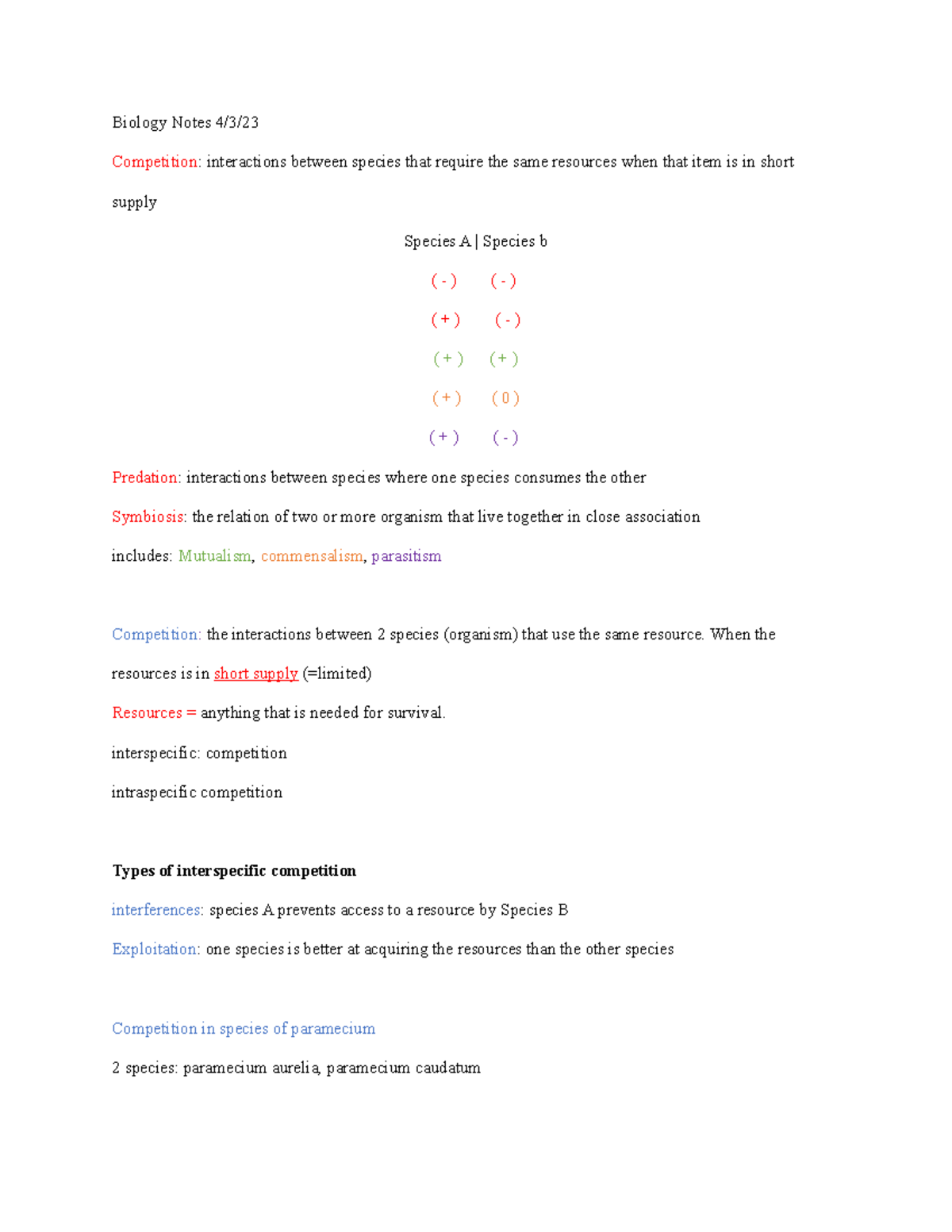 Biology Notes 4 - nice class - Biology Notes 4/3/ Competition ...