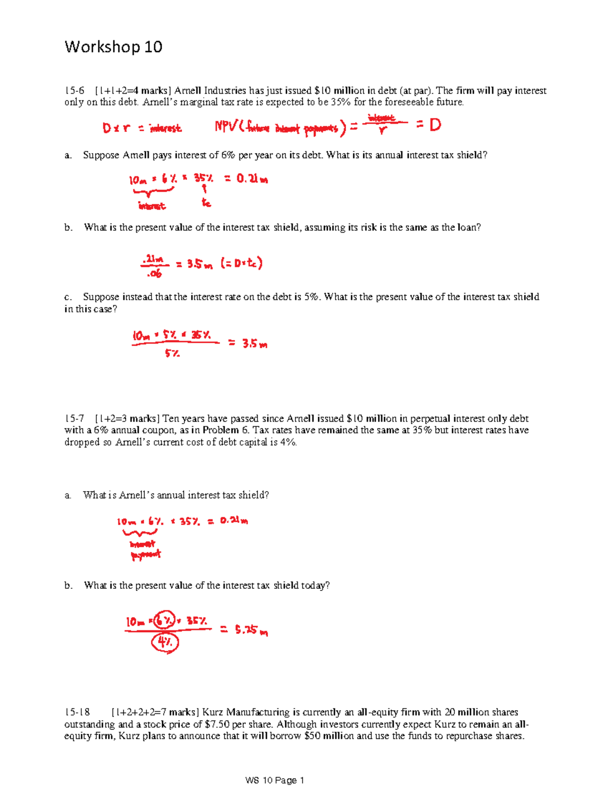 WS 10 annotated - workshop - 15-6 [1+1+2=4 marks] Arnell Industries has ...