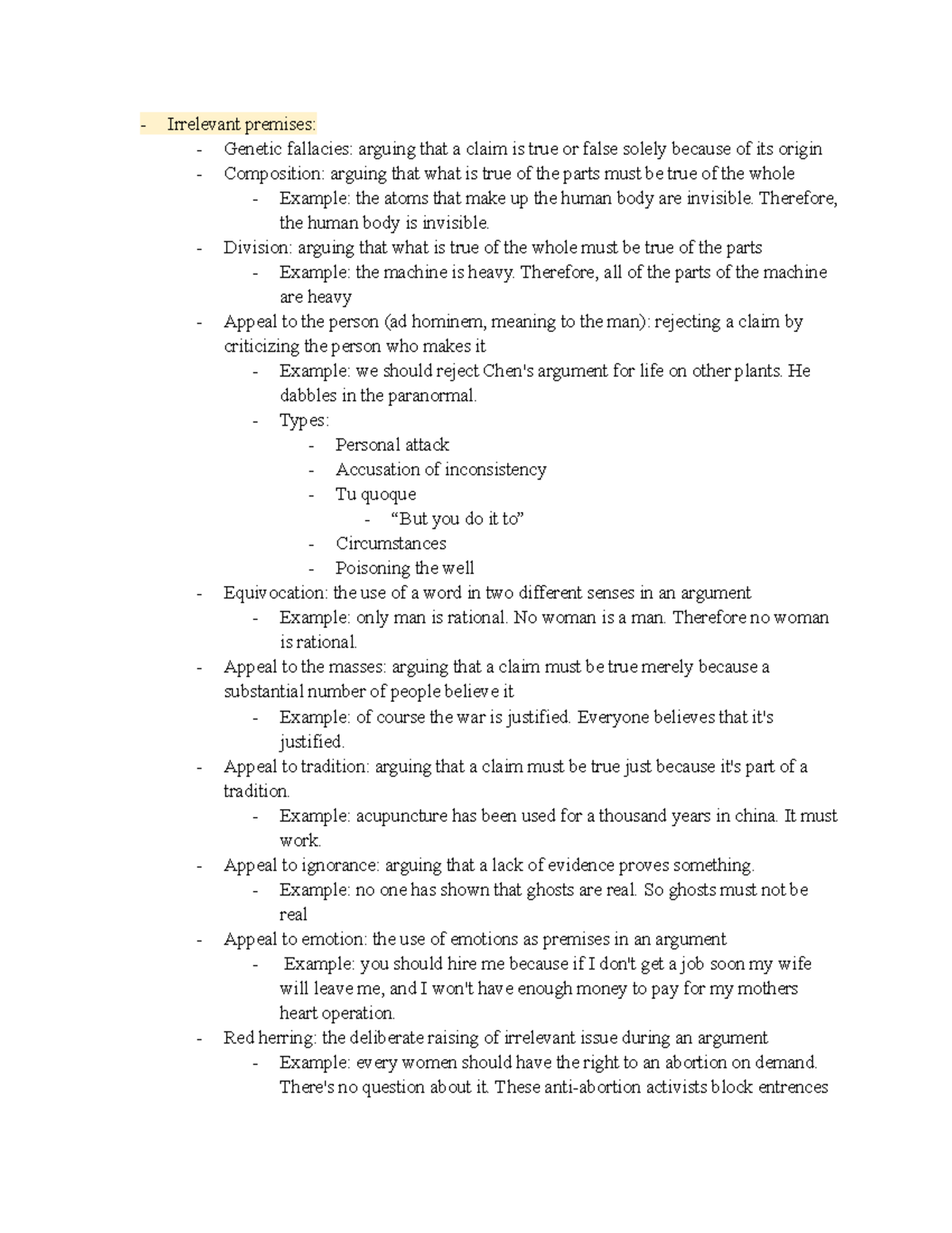 PHI 103 Irrelevant premises - Irrelevant premises: Genetic fallacies ...