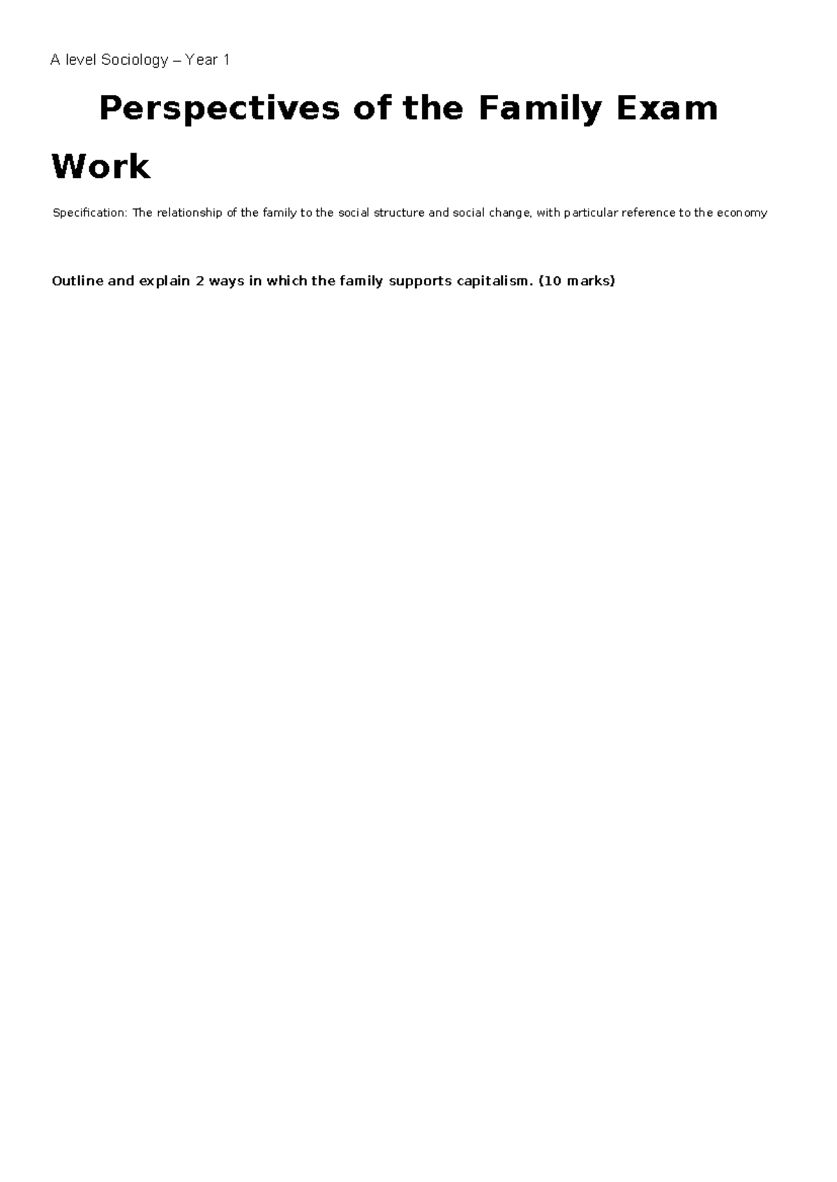 Perspectives of the family - Exam work booklet - A level Sociology ...