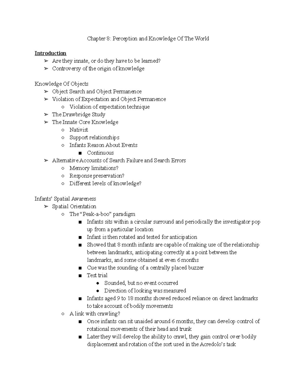 Slater Lewis Chapter 8 - lecture notes - Chapter 8: Perception and ...