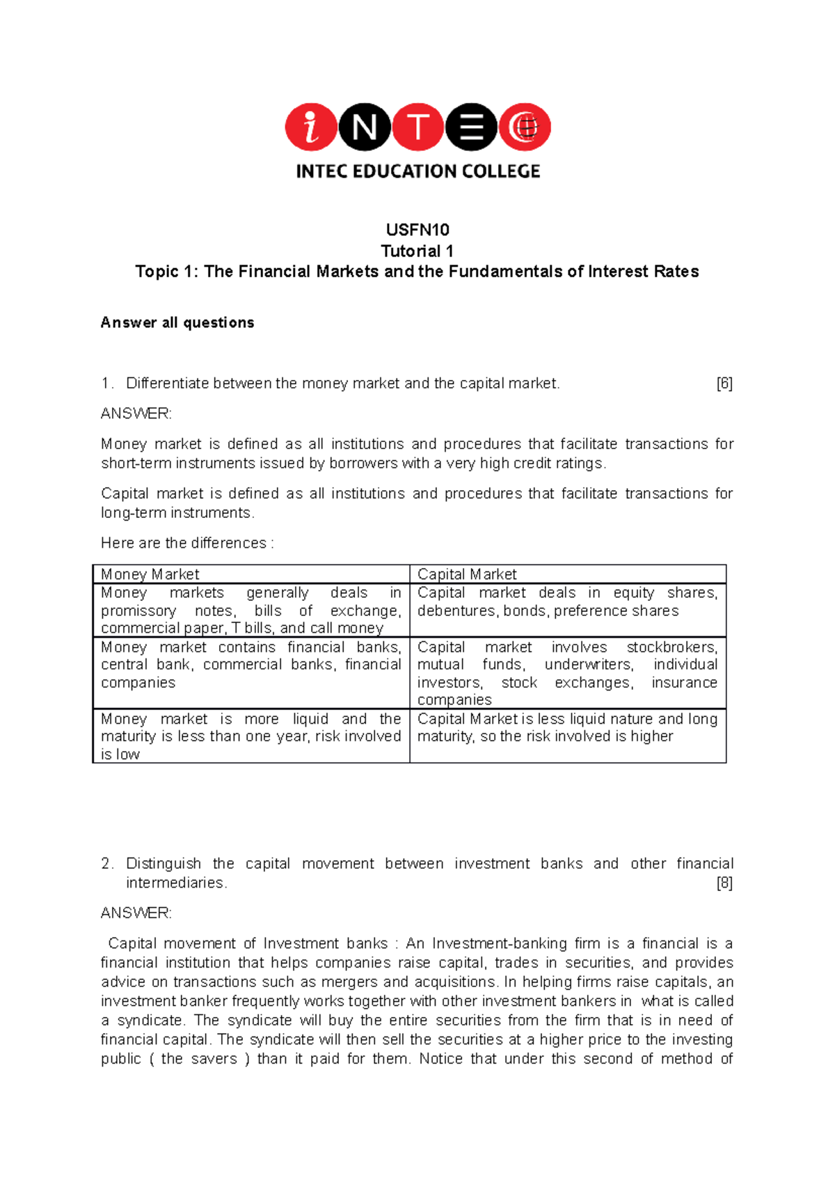 The Financial Markets and the Fundamentals of Interest Rates - [6 ...