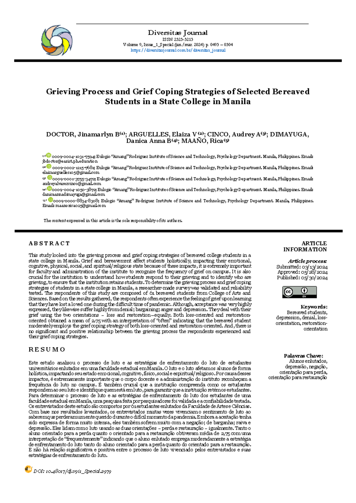 Grieving Process and Grief Coping Strategies of Se - DOI: 10.48017/dj ...