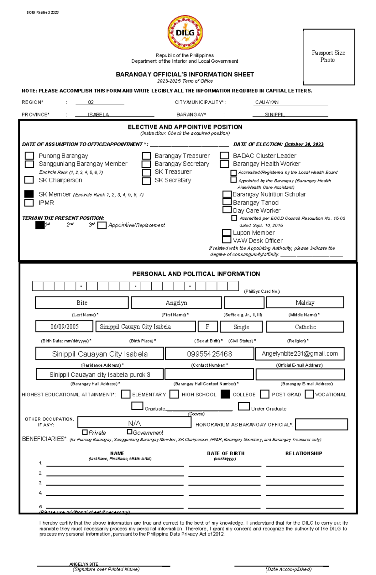 2023-DILG-BOIS - Health - Republic of the Philippines Department of the ...