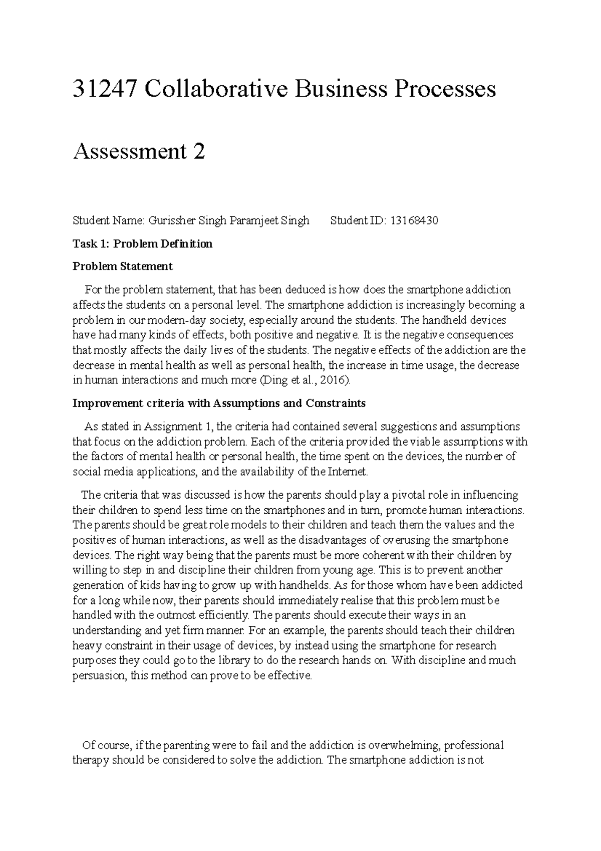 31247 Collaborative Business Processes 2019 A2 - 31247 Collaborative ...