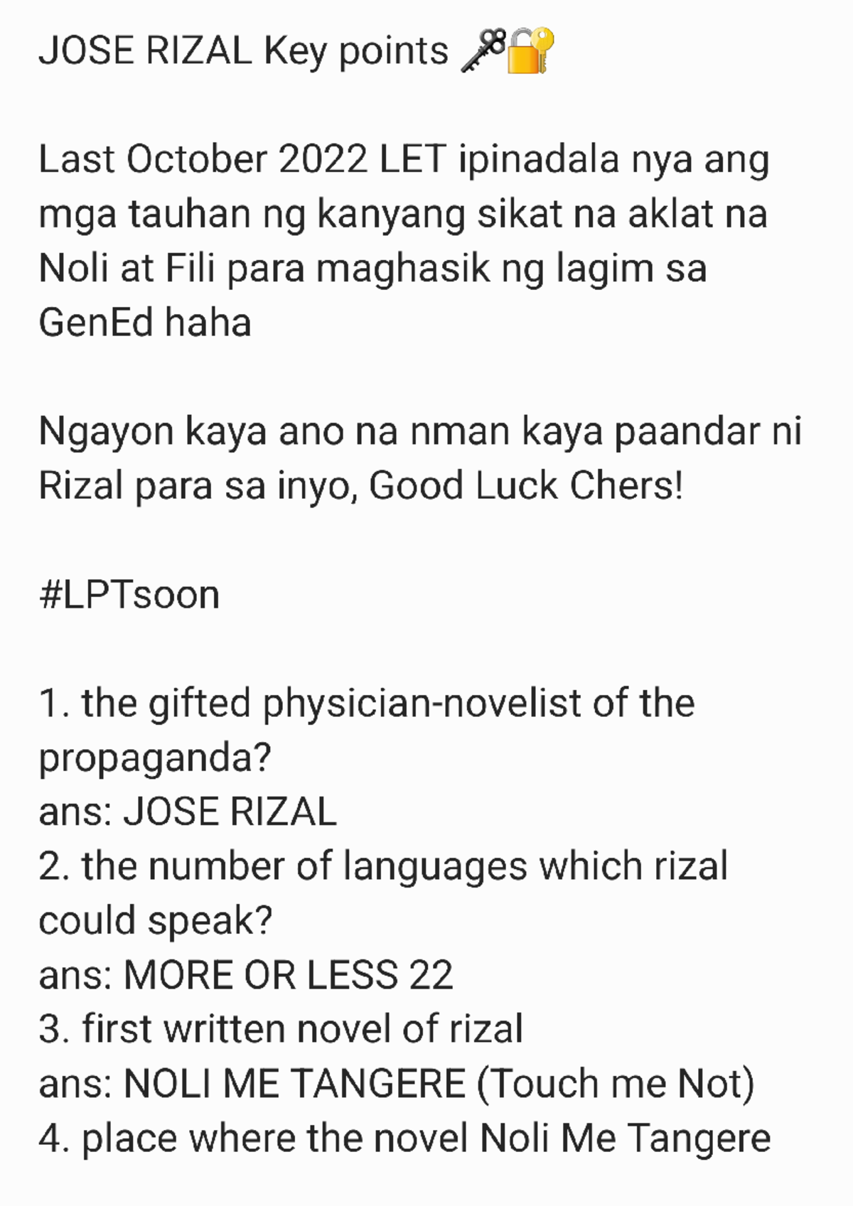 Jose rizal 240301 070953 - JOSE RIZAL Key points Last October 2022 LET ...