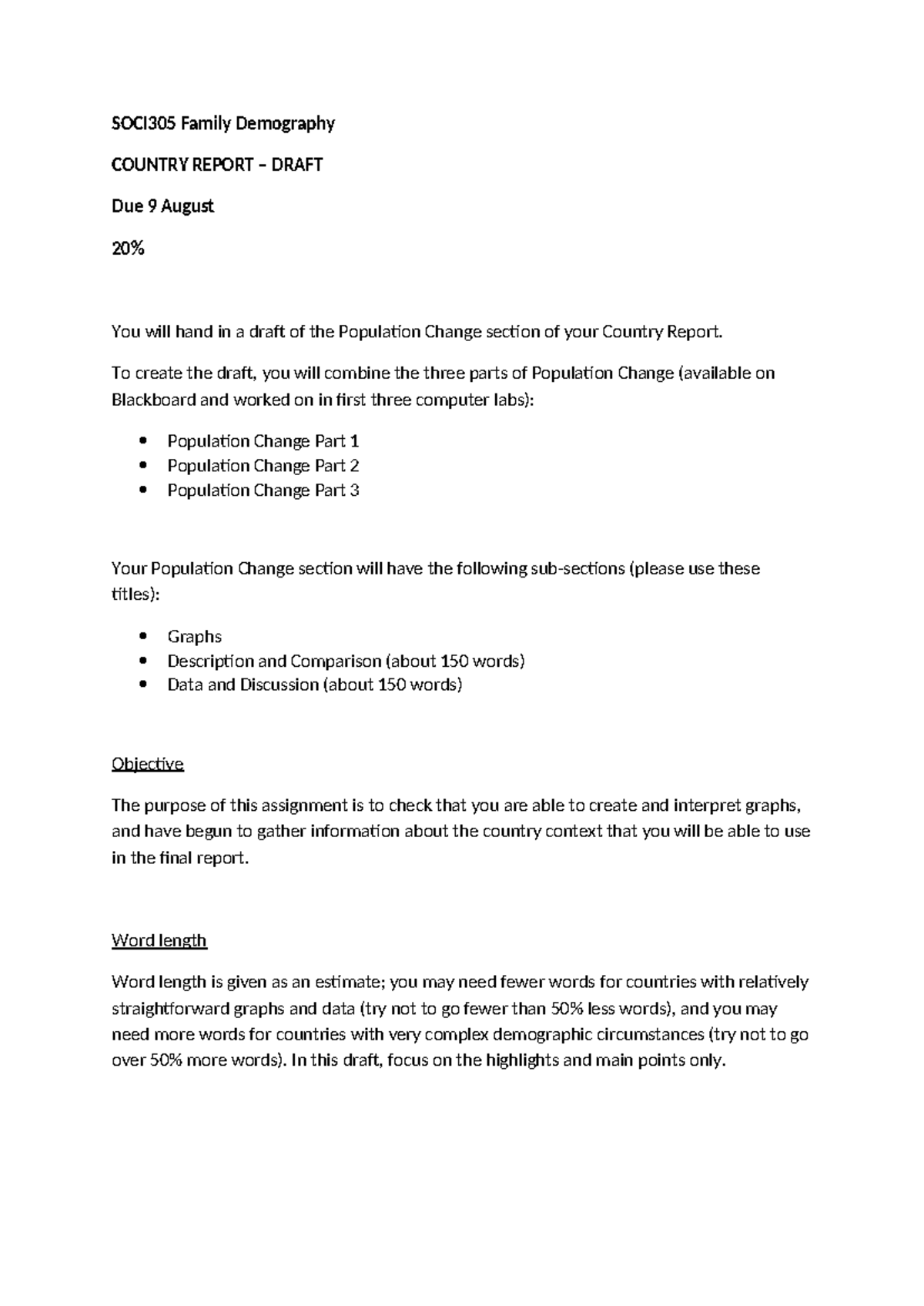 SOCI305 Family Demography Country Report Draft instructions - SOCI305 ...