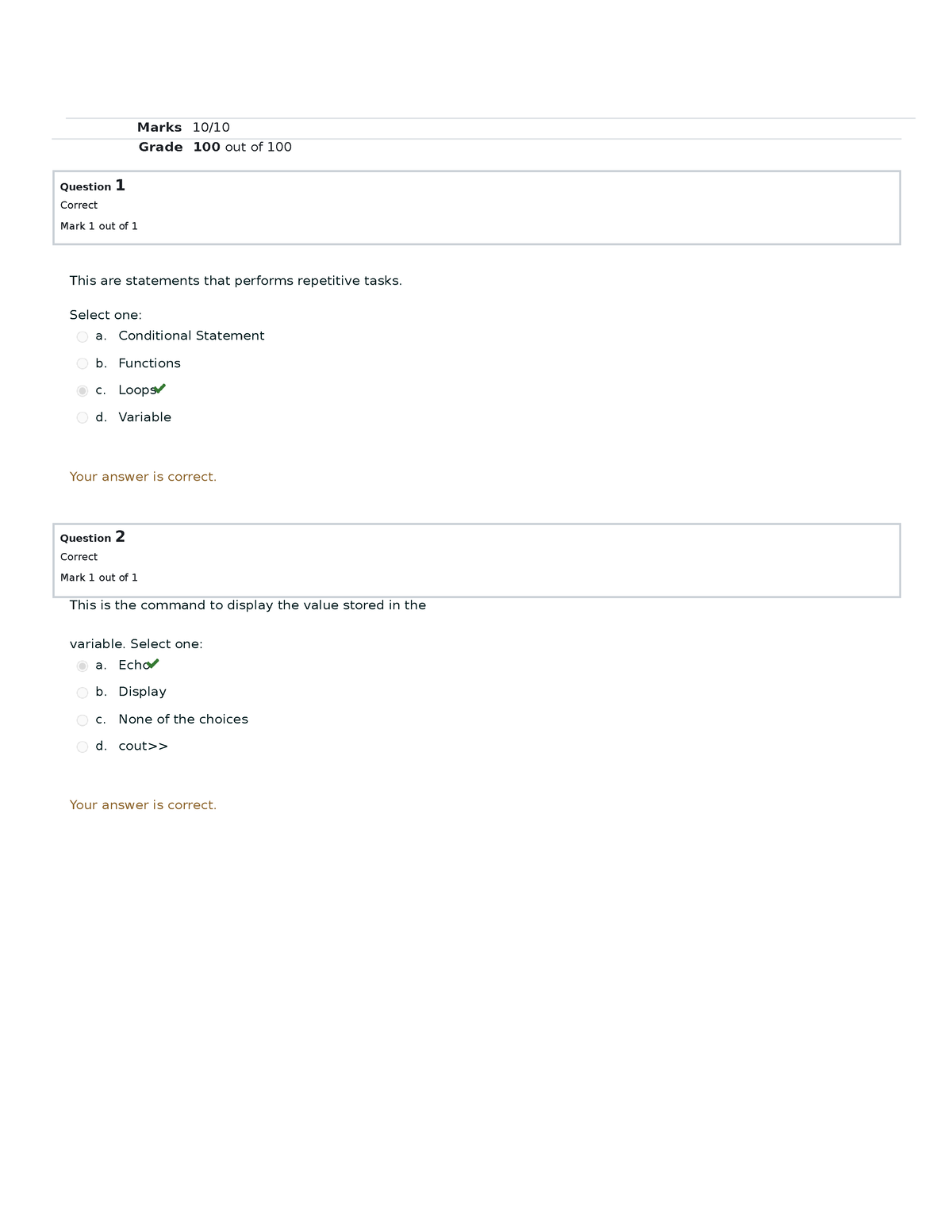 Web Systems Technologies Prelim Lab Quiz 2 - Marks 10  Grade 100 Out Of 