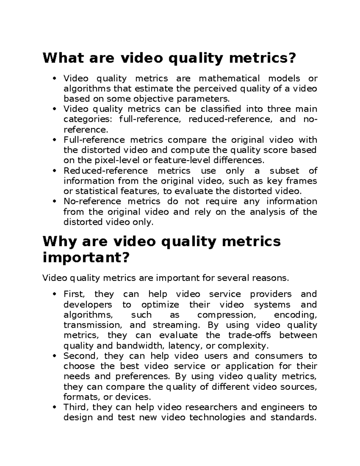Evalution metrics - evaluation - What are video quality metrics? Video ...