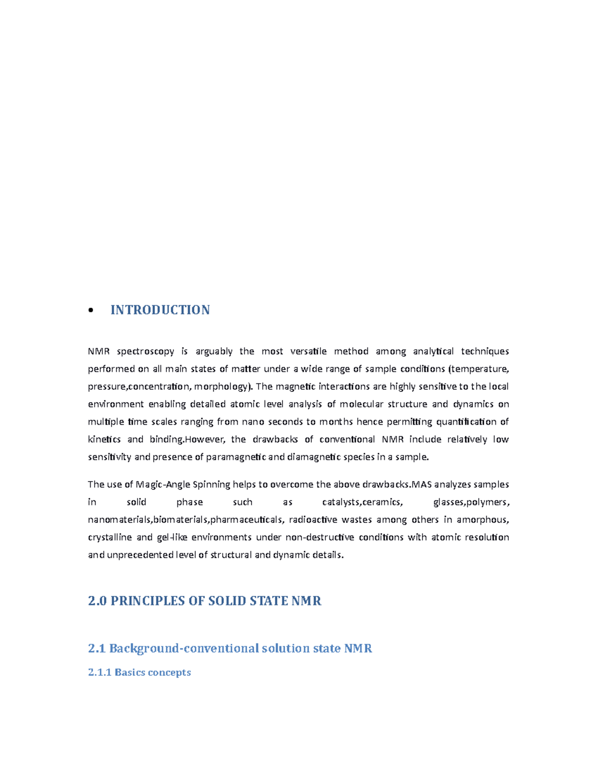 Solid State NMR - it will be helpful - • INTRODUCTION NMR spectroscopy ...